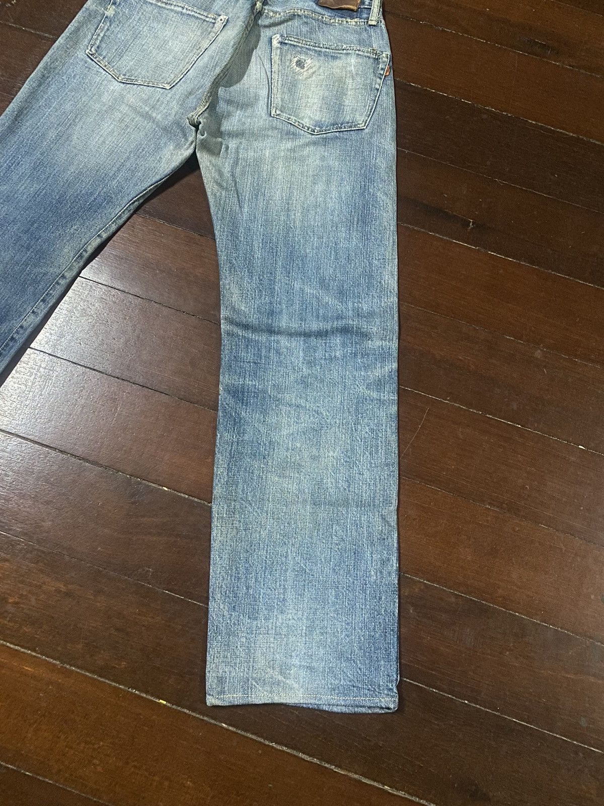 OMNIGOD Rare vintage Omnigod Distressed orenge Selvedge Jeans rework Size US 32 / EU 48 - 15 Thumbnail
