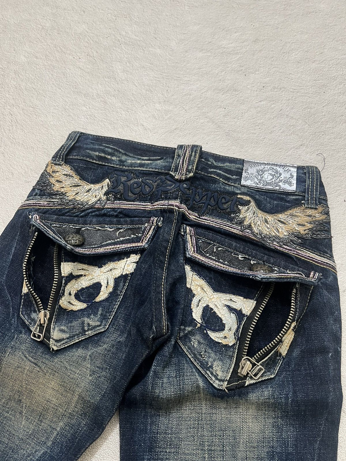 If Six Was Nine 2000s Red Pepper Vkei Embroidery Flare Mudwash Jeans y2k Lgb Size US 27 - 3 Thumbnail