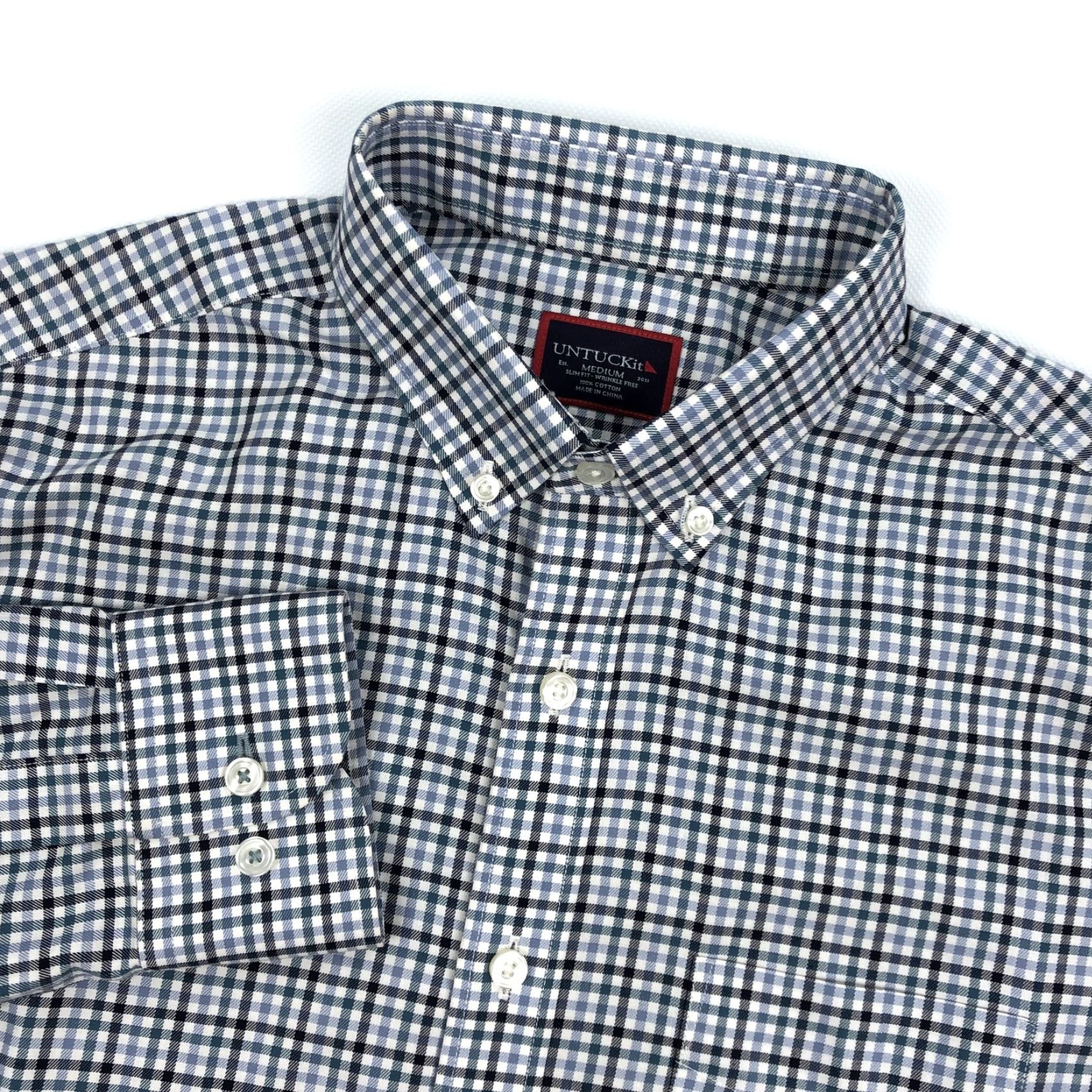 UNTUCKit UNTUCKit Men's M Slim Fit Wrinkle Free Button-Down Shirt Plaid Check Blue Green Black White Casual Business Casual Size US M / EU 48-50 / 2 - 2 Thumbnail