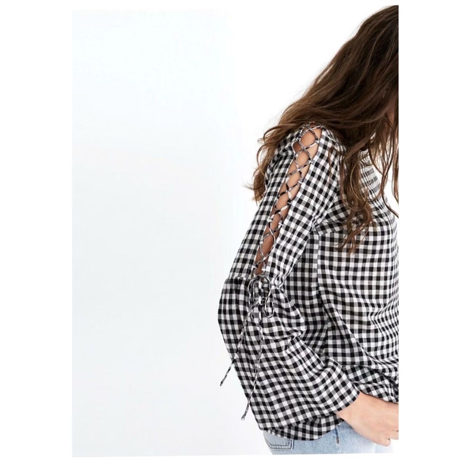 Madewell Madewell Button-Up Top Gingham Lace-Up Bell Sleeve 3/4 Multicolor Cotton M Womens Mens? Size M / US 6-8 / IT 42-44 - 4 Thumbnail