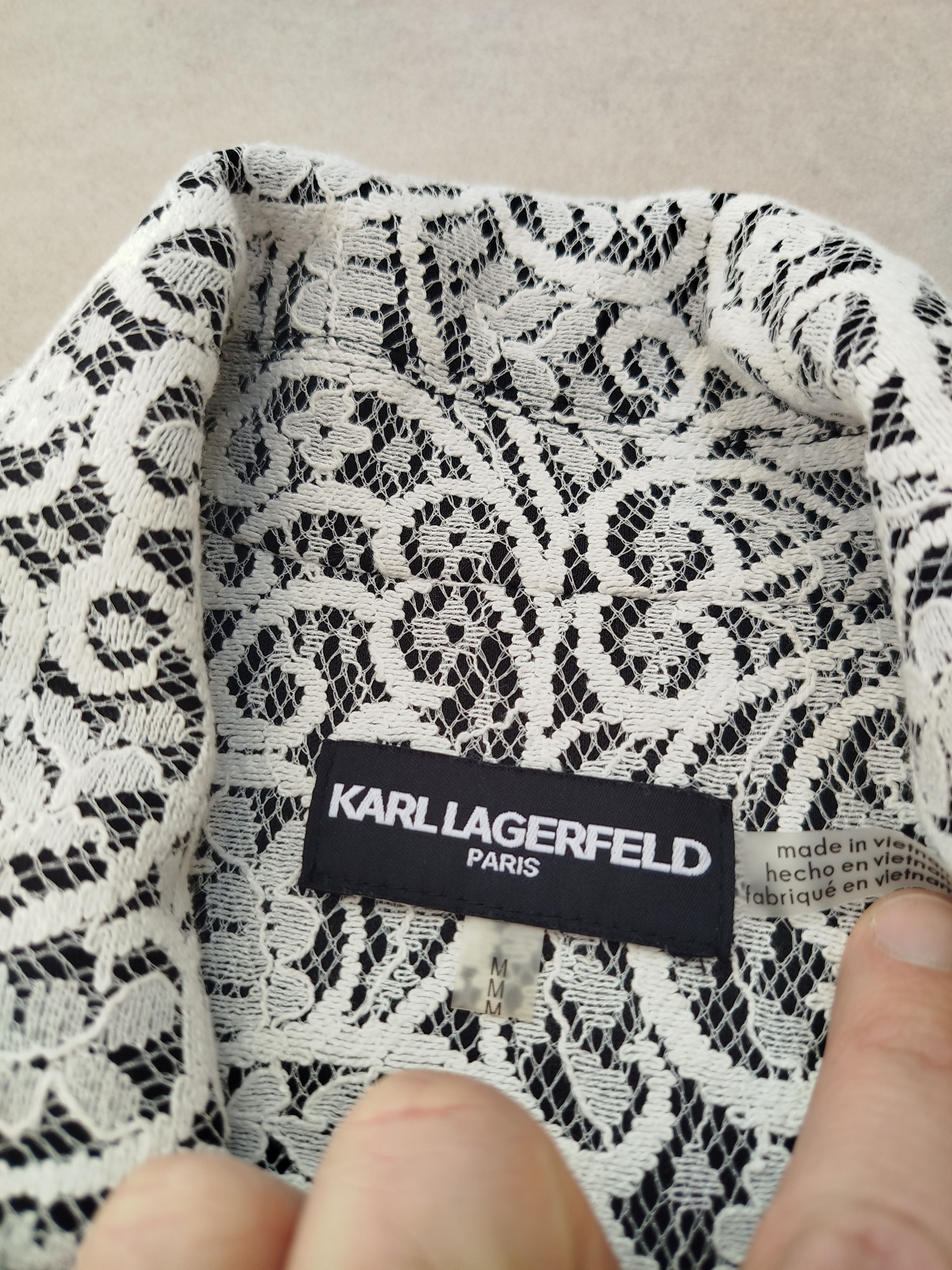 Karl Lagerfeld KARL LAGERFELD BLACK AND WHITE LACE BLAZER ZIP UP JACKET Size M / US 6-8 / IT 42-44 - 5 Thumbnail