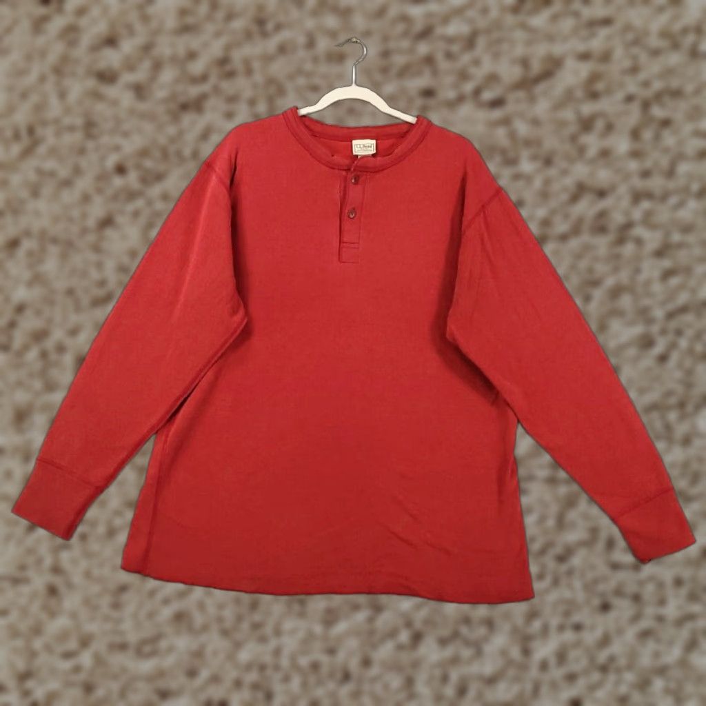 Vintage LL Bean Sweater Mens Large Orange Red Henley Pullover Wool Blend Size US L / EU 52-54 / 3 - 1 Thumbnail