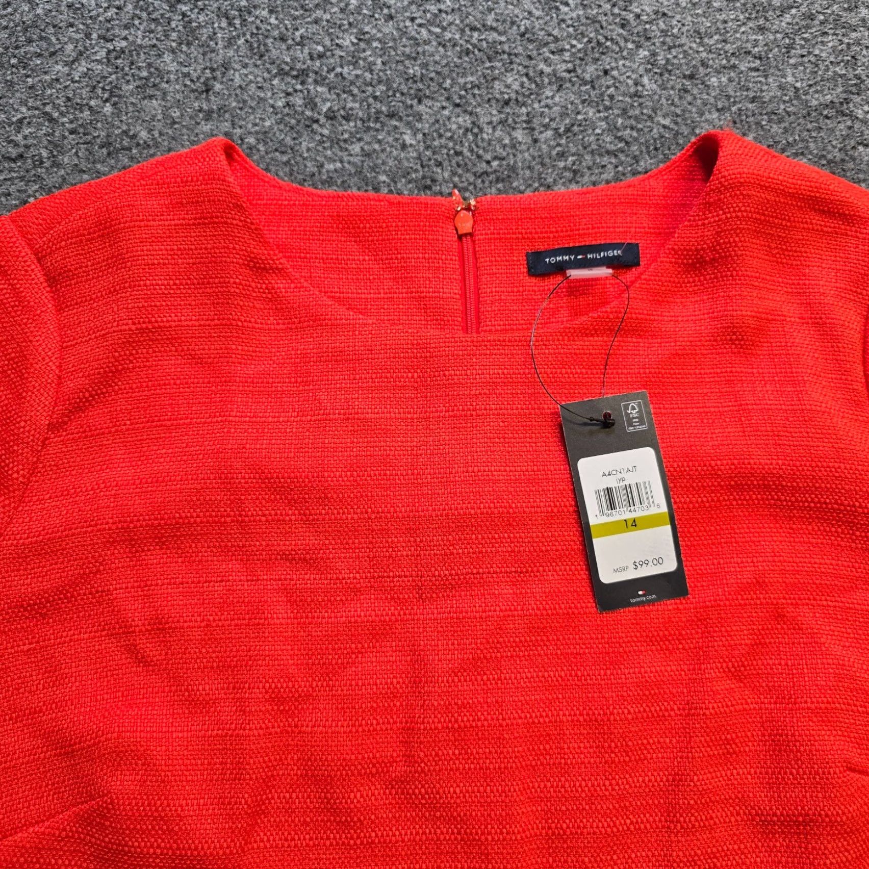 Tommy Hilfiger Tommy Hilfiger Dress Womens 14 Orange Tweed Fitted Short Sleeve Pockets Classic Sheath Knee Length Casual Size 36" / US 14 / IT 50 - 2 Thumbnail