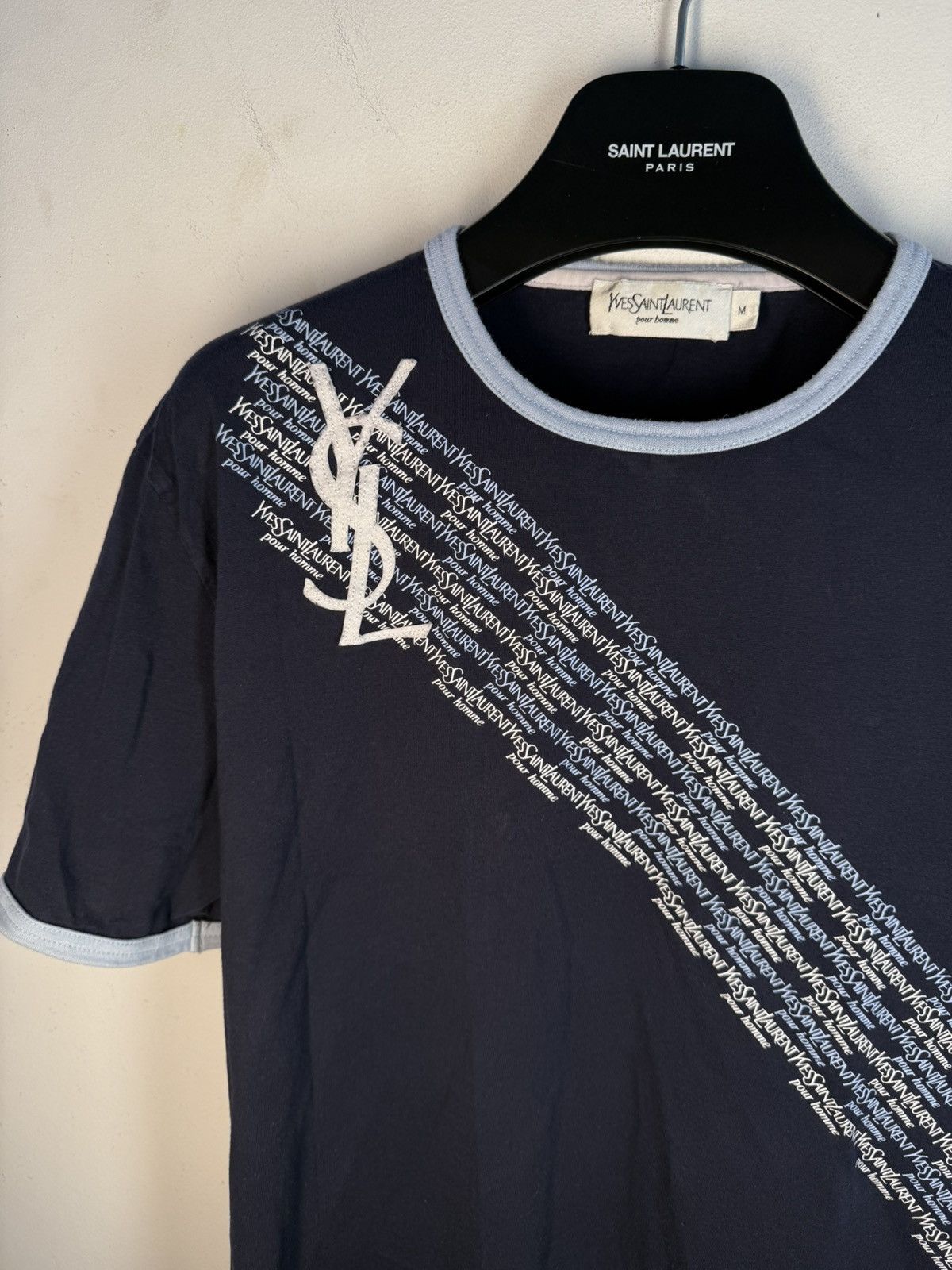 Yves Saint Laurent Navy YSL T-shirt Big Logo YSL Shirt Size US M / EU 48-50 / 2 - 1 Thumbnail
