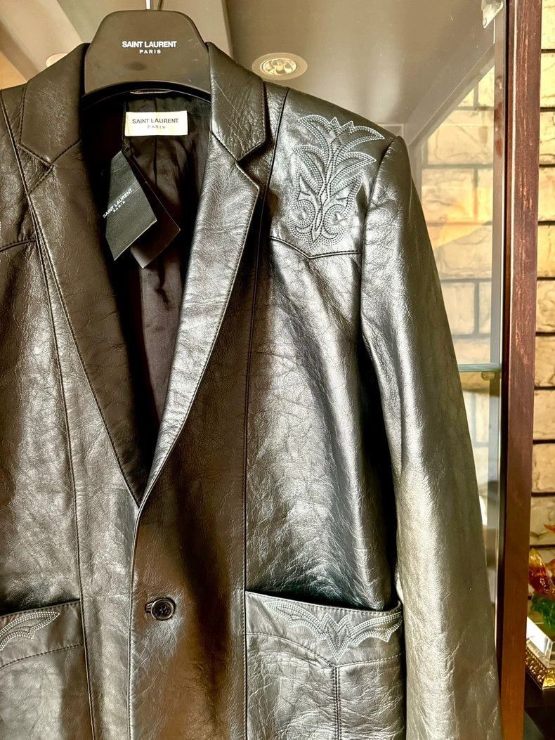 Saint Laurent Paris Saint Laurent Paris Saint Laurent Leather Blazer with Embr Size US XL / EU 56 / 4 - 2 Thumbnail