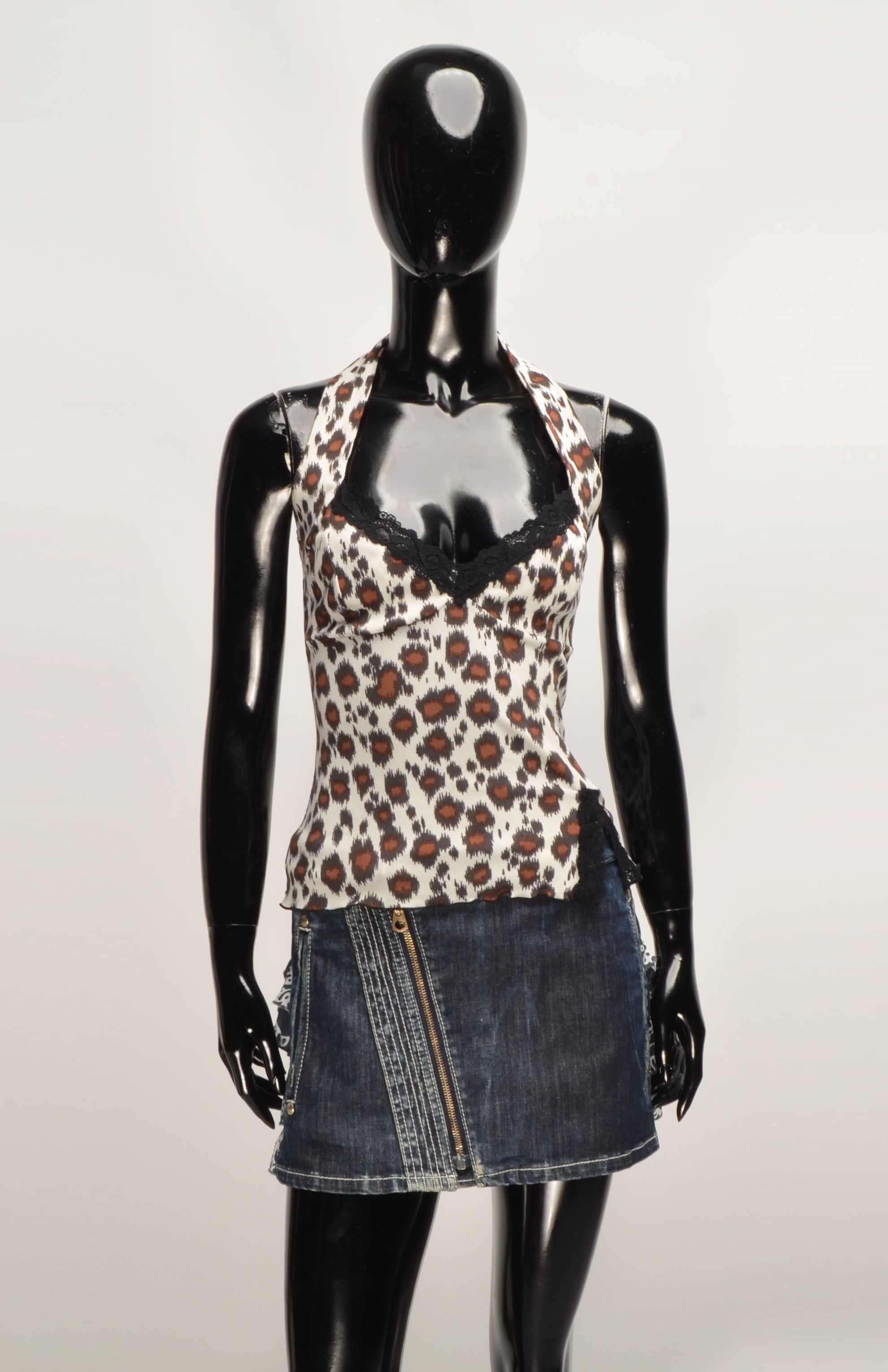 Vintage Vintage Kookai Y2K Mob Wife Mesh Leopard Halter Top Size S / US 4 / IT 40 - 1 Thumbnail
