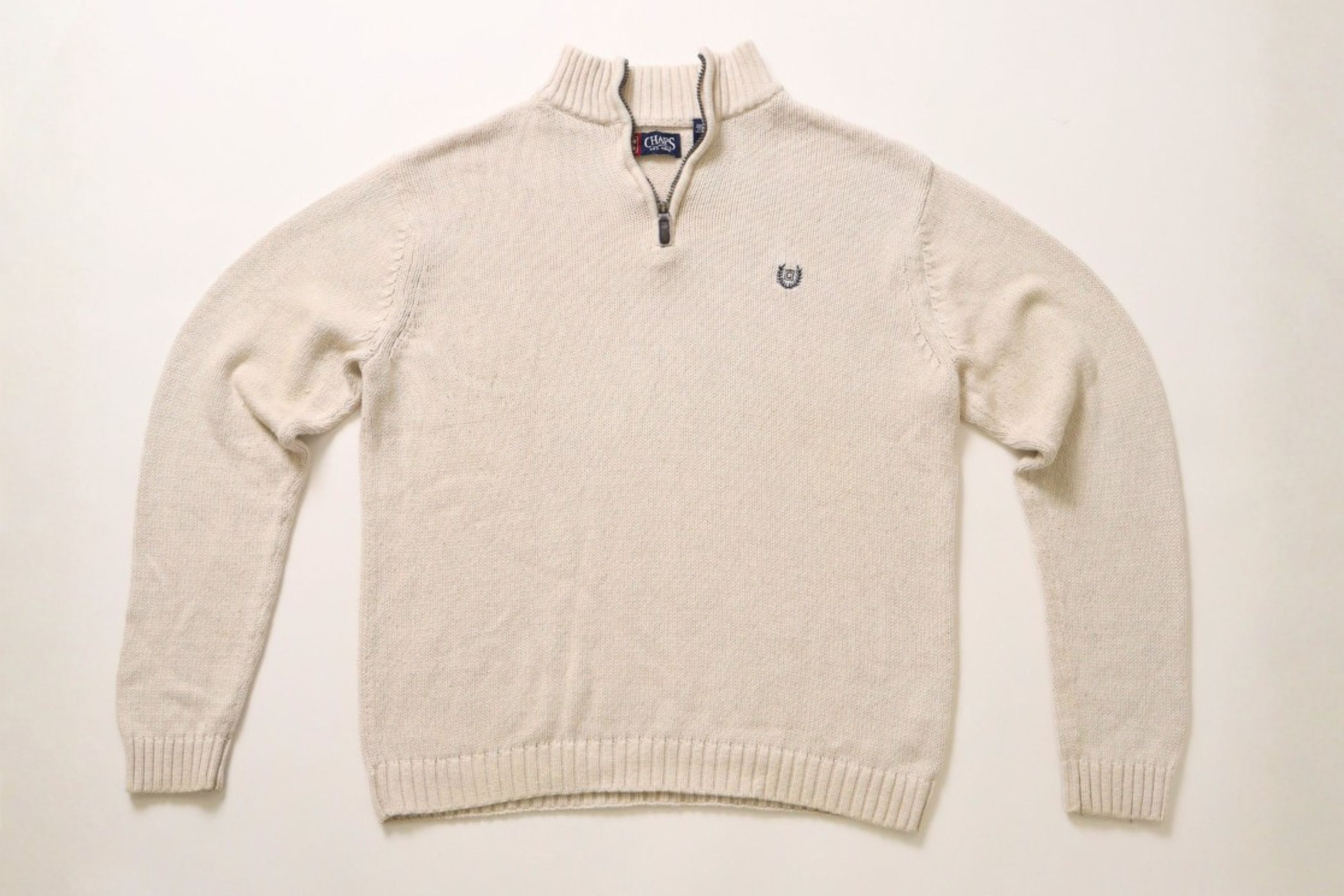 Chaps Ralph Lauren Vintage Beige Cotton Quarter Zip Knit (Medium) Size US M / EU 48-50 / 2 - 3 Thumbnail