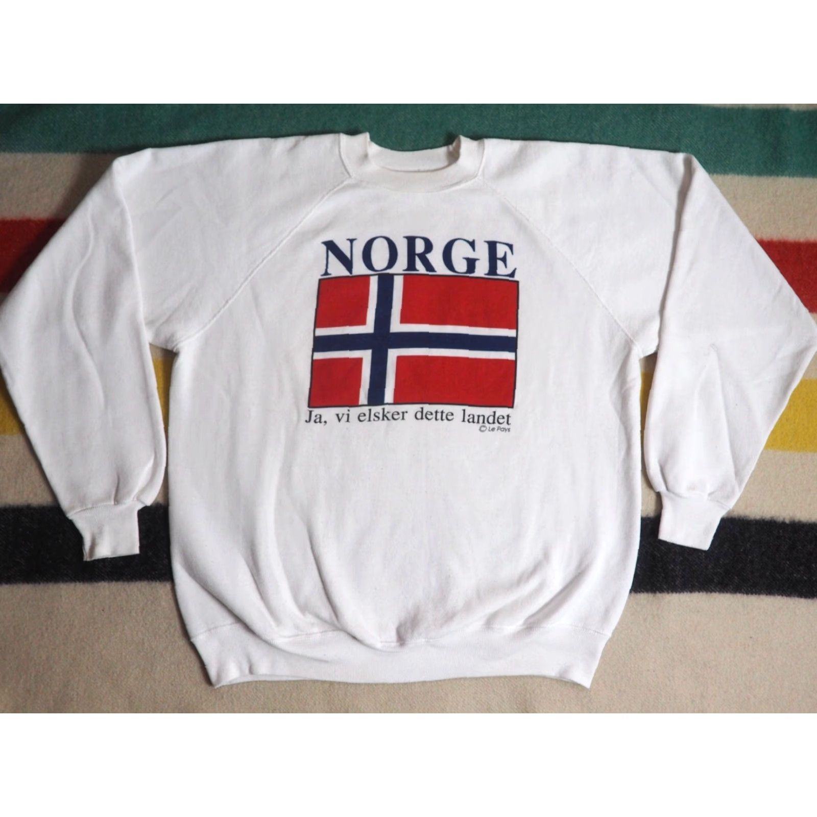 Hanes VTG Hanes Norway Norge Flag Nordic White Pullover Sweatshirt Mens XL Sweatshirt Pullover Graphic Print 90s Winter Fashion Mens XL Size US XL / EU 56 / 4 - 2 Thumbnail