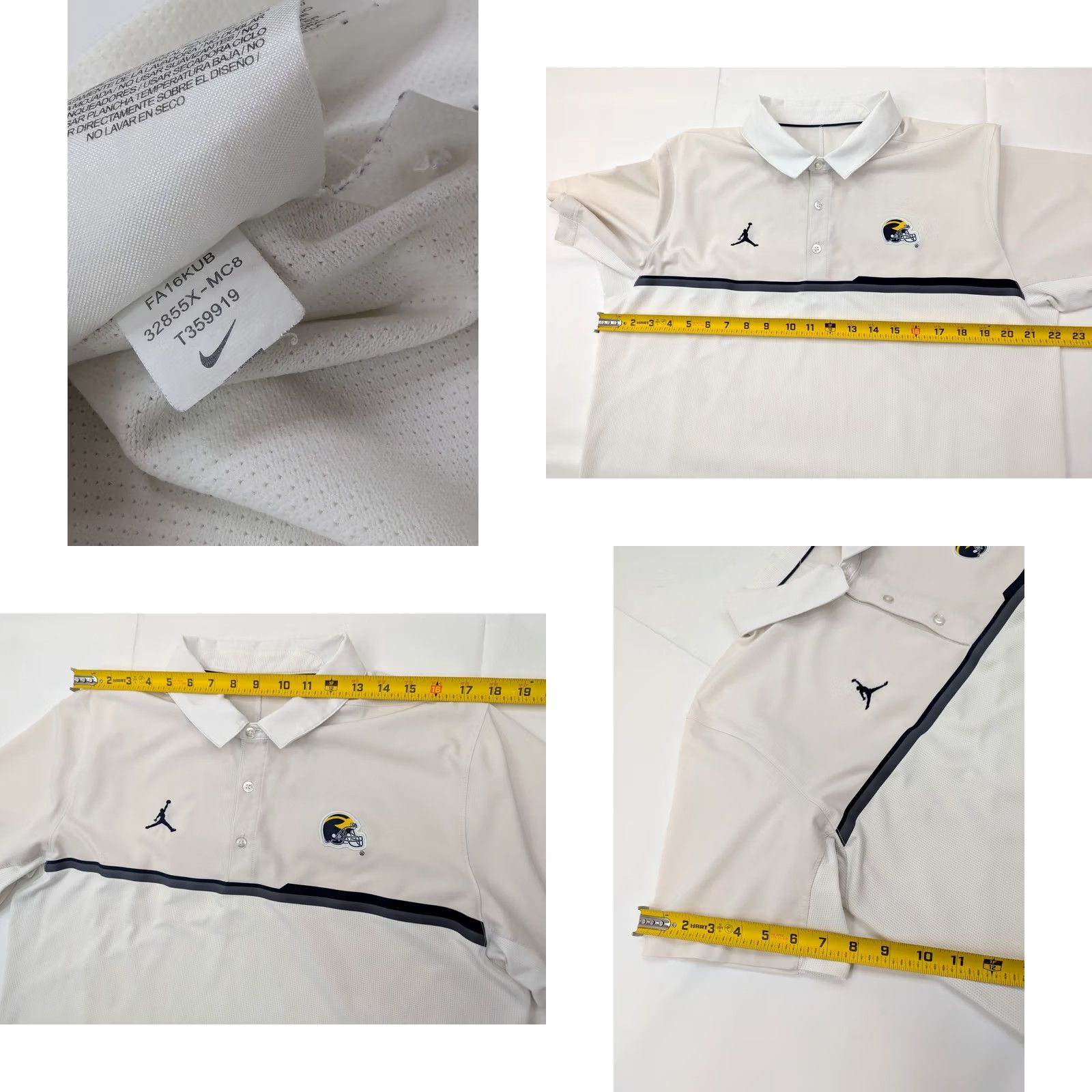 Jordan Brand Nike Jordan Dri-fit Michigan Wolverines UM Button Polo Shirt Men L White Wick Size US L / EU 52-54 / 3 - 8 Thumbnail