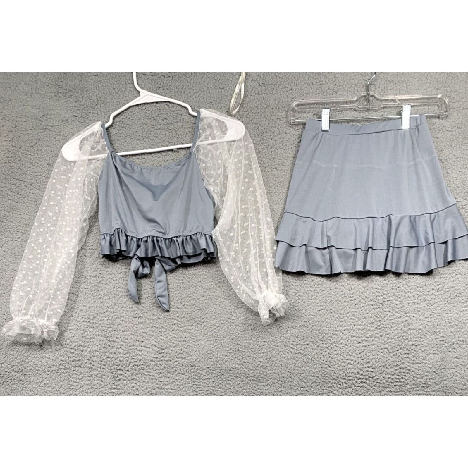 Vintage Lzhua 2-Piece Swimsuit Women's XS Gray Lace Sleeves Boy Shorts Under Skirt NWT Daywear Size 26" / US 2 / IT 38 - 4 Thumbnail