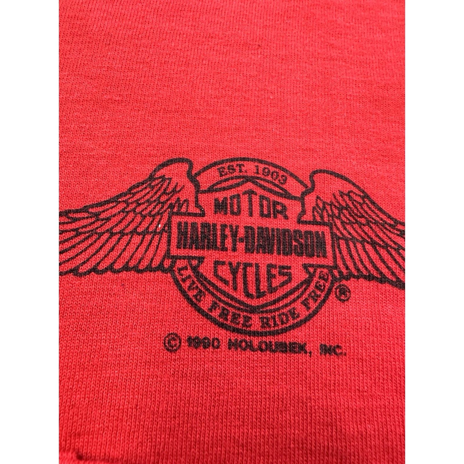 Harley Davidson VINTAGE Harley-Davidson Shirt Mens XL Red Holoubek USA 1990 San Mateo California Size US XL / EU 56 / 4 - 4 Thumbnail