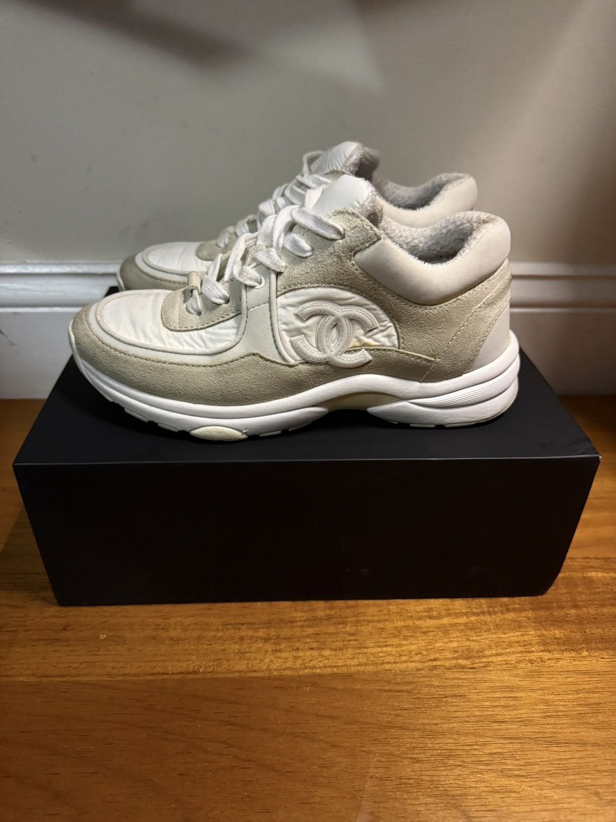 Chanel Suede Calfskin Fabric CC Sneakers Size US 5 / EU 37 - 2 Thumbnail