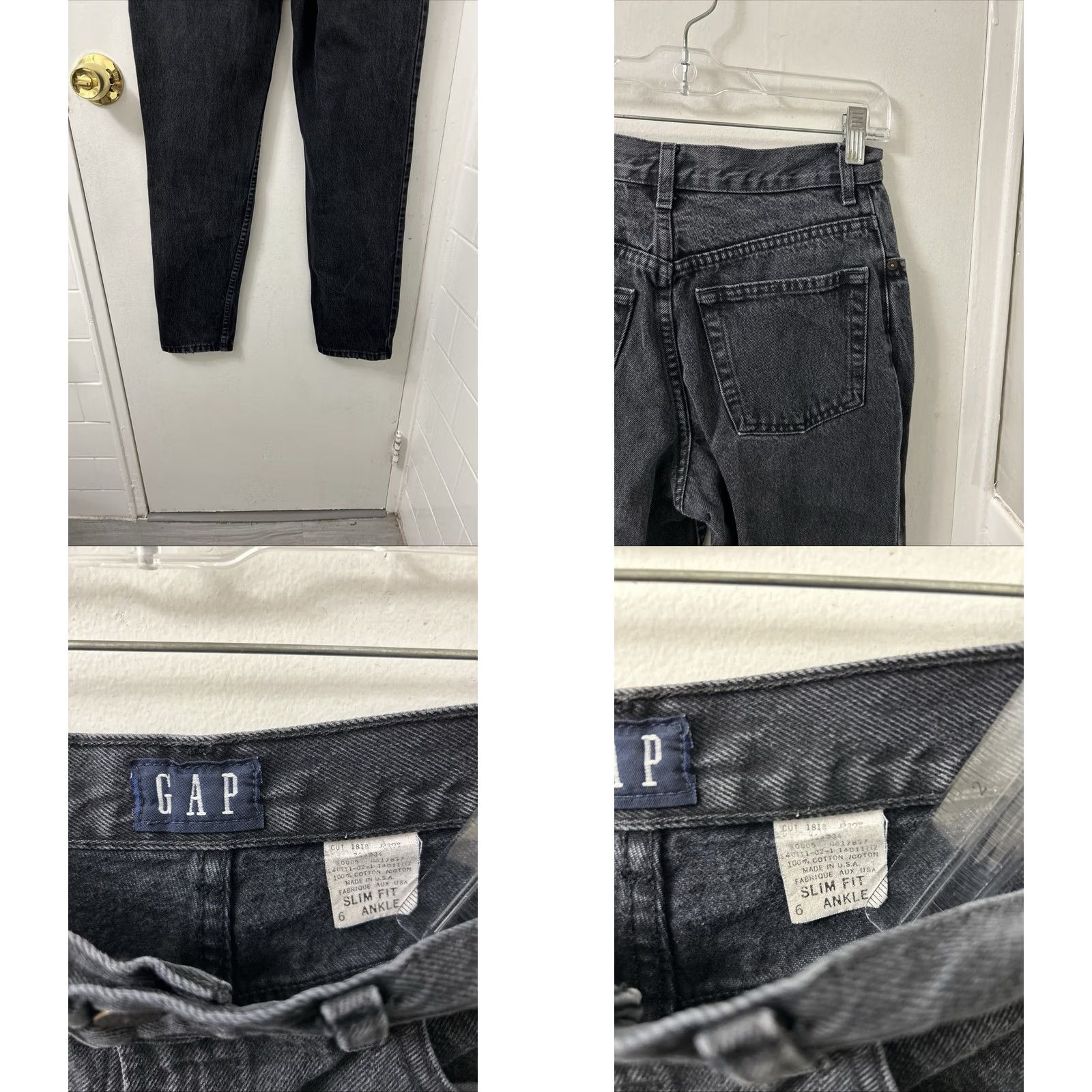 Gap VINTAGE Gap Jeans Womens 6 26x28 Black Slim Fit Ankle High Rise Denim Made In USA Size 28" / US 6 / IT 42 - 8 Thumbnail