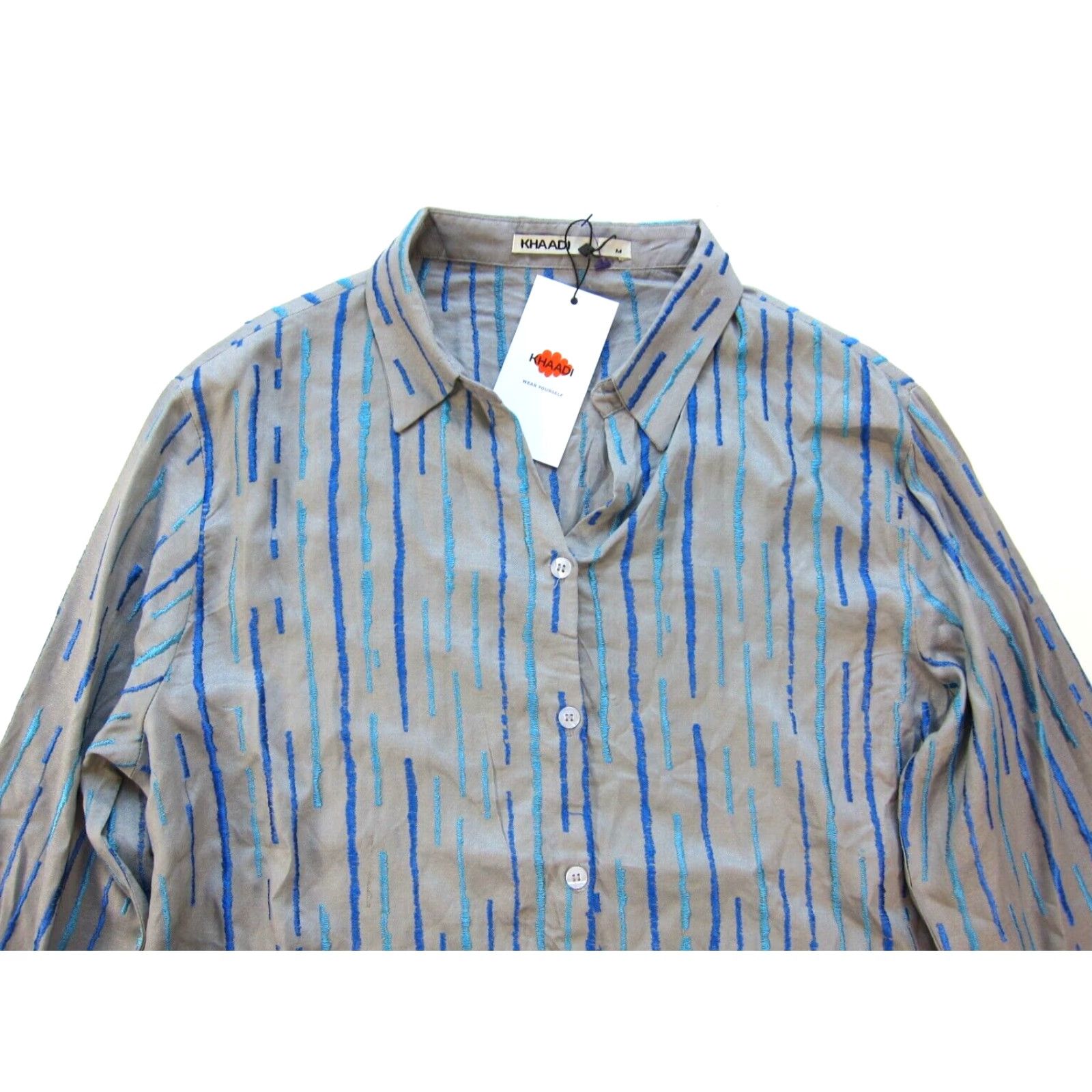 Vintage NWT Khaadi Rayon Grey Blue Collar Button Up Long Sleeve Oversized Blouse Medium Size M / US 6-8 / IT 42-44 - 3 Thumbnail