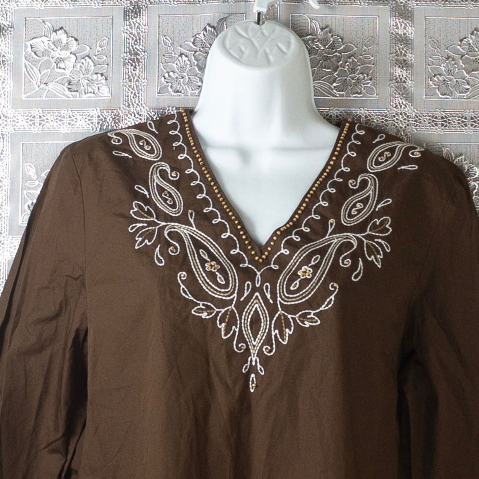 Other NWT Rafaella Brown Poplin Paisley Embellished Top Size M / US 6-8 / IT 42-44 - 4 Thumbnail