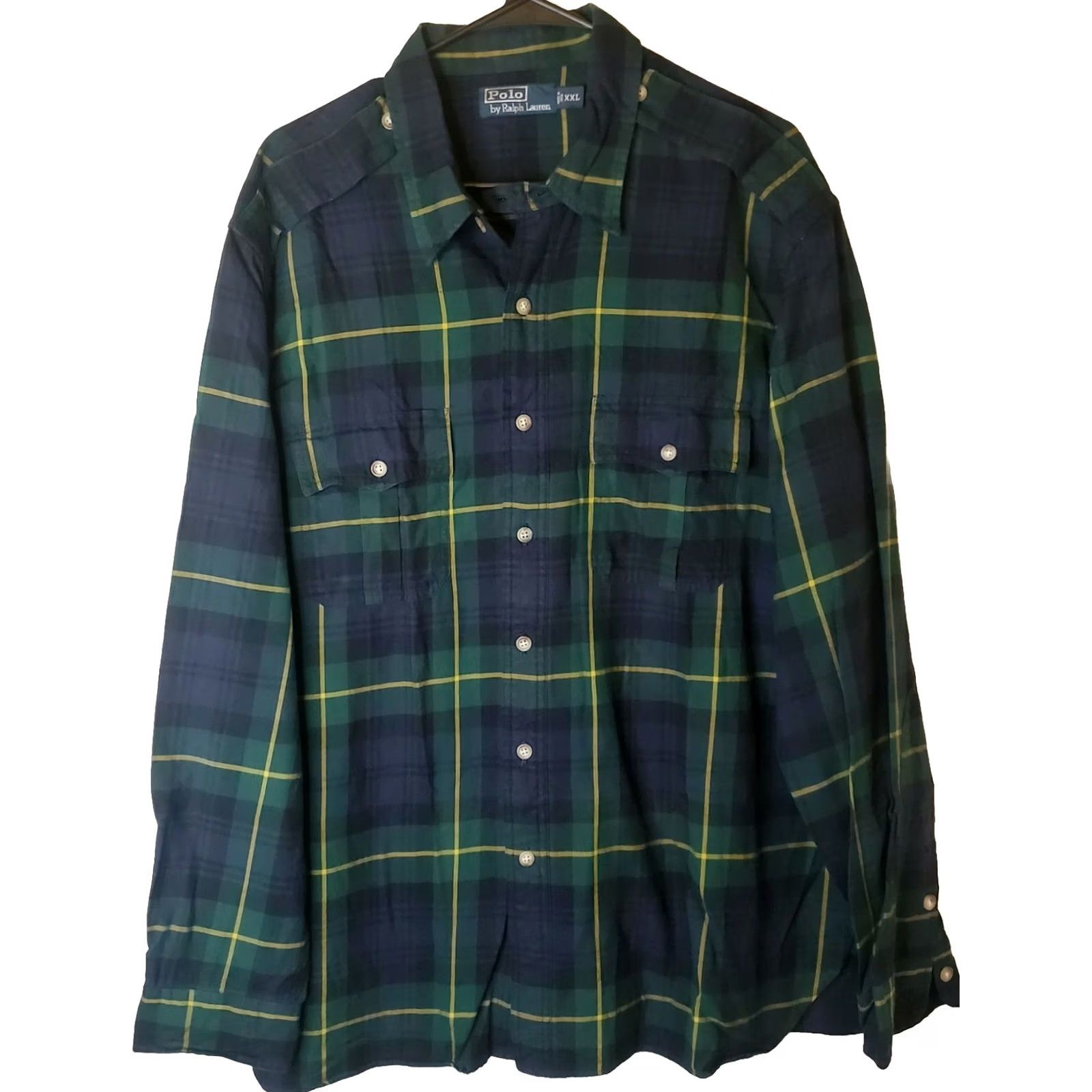 Polo Ralph Lauren Polo Ralph Lauren Shirt 2XL Button-Up Long Sleeve Plaid Blue Green Cotton Flannel Casual Mens Vintage? Size US XXL / EU 58 / 5 - 2 Thumbnail