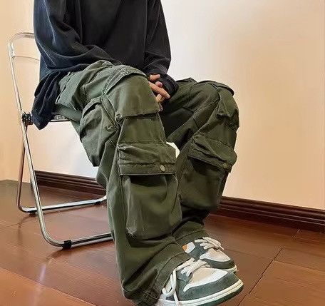 Japanese Brand Olive Green Baggy Cargo Pants - Y2K Skate Streetwear Size US 34 / EU 50 - 7 Thumbnail