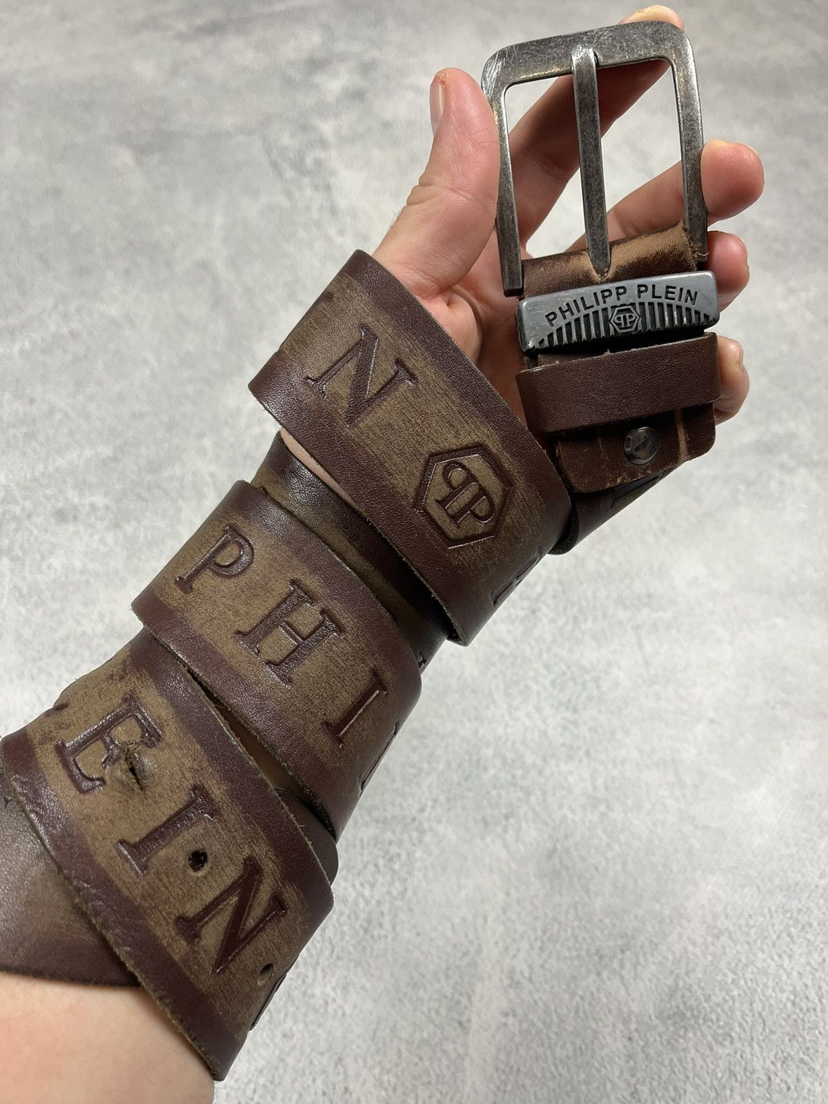 Philipp Plein logo-buckle leather belt - Brown
