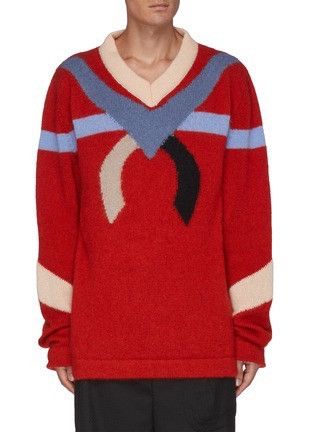 Kiko Kostadinov Nolan Intarsia Jumper Arc Sweater Clay Red Size US M / EU 48-50 / 2 - 3 Thumbnail