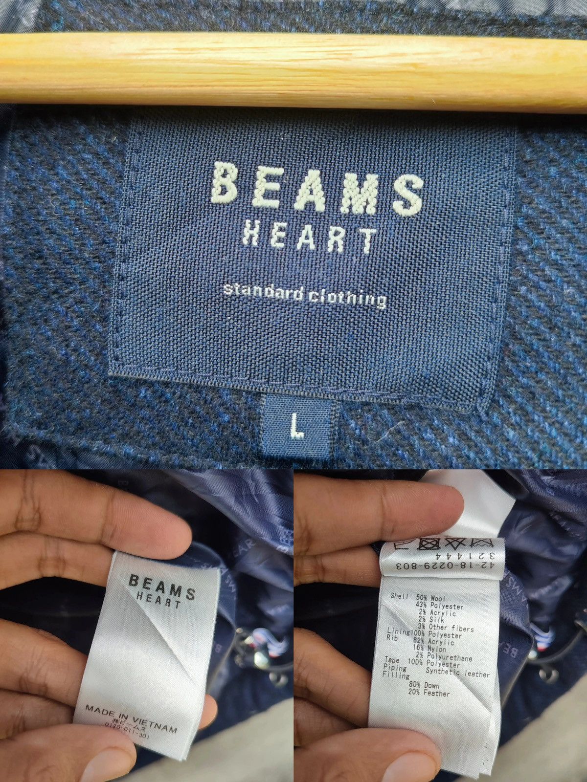 Beams Plus × Designer × Japanese Brand Beams Heart Navy Wool-Blend Down Jacket Japanese Streetwear Size US L / EU 52-54 / 3 - 14 Thumbnail