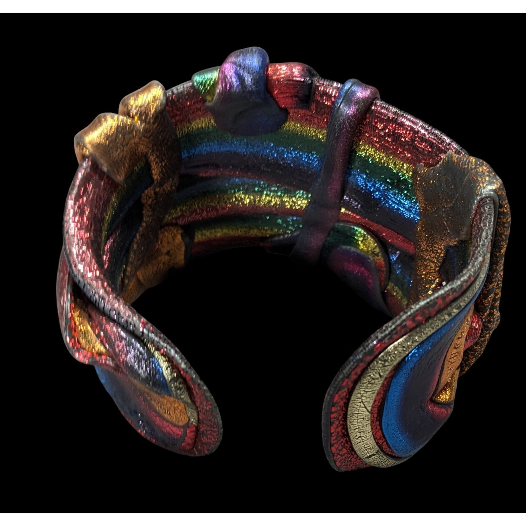 Handmade Handcrafted Metallic Rainbow Swirl Artisan Cuff Bracelet Wea Size ONE SIZE - 3 Thumbnail
