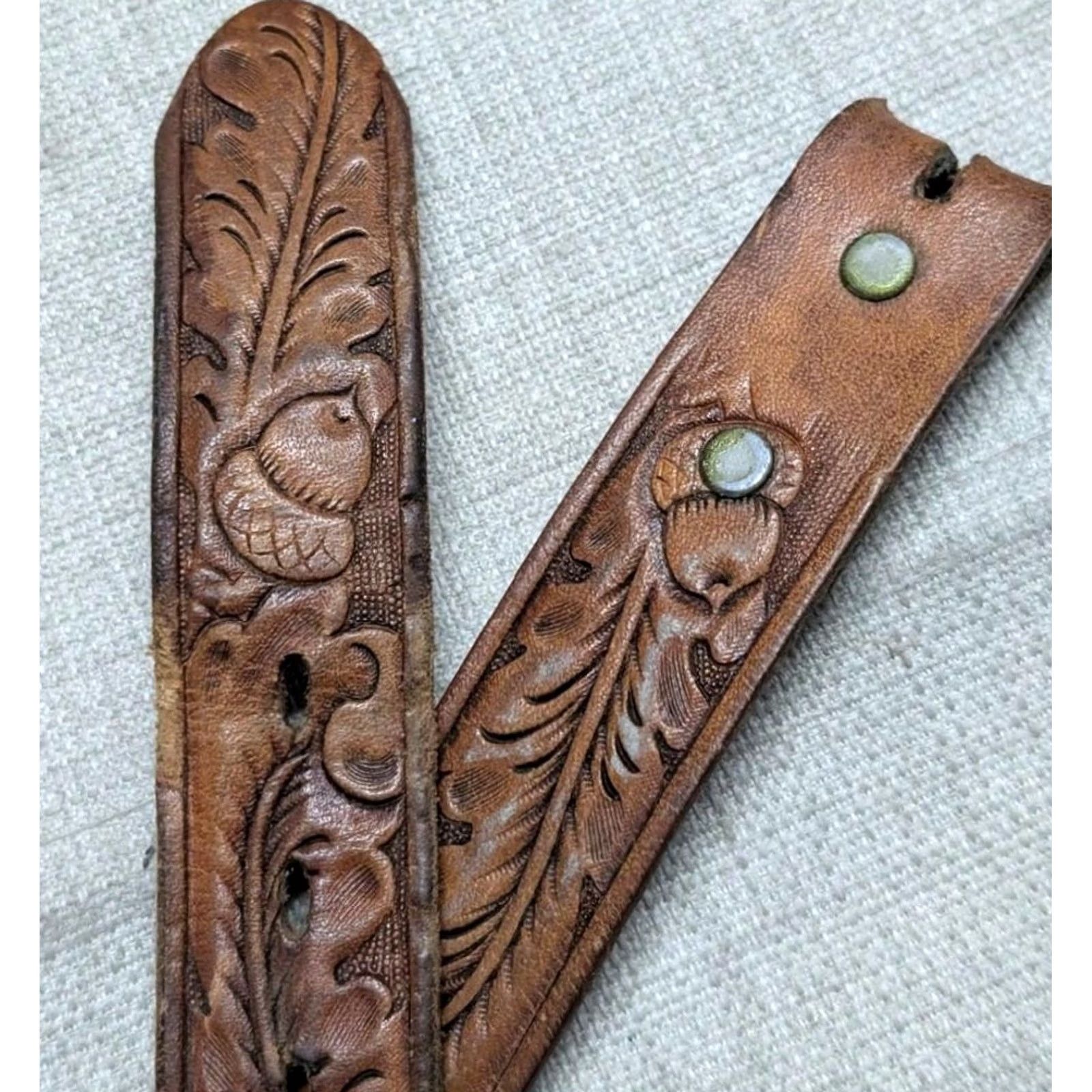 Vintage VINTAGE Acorn Western Belt - Acorn Pattern Buckle Cowhide Leather 34 Men Belt Size 34 - 7 Thumbnail