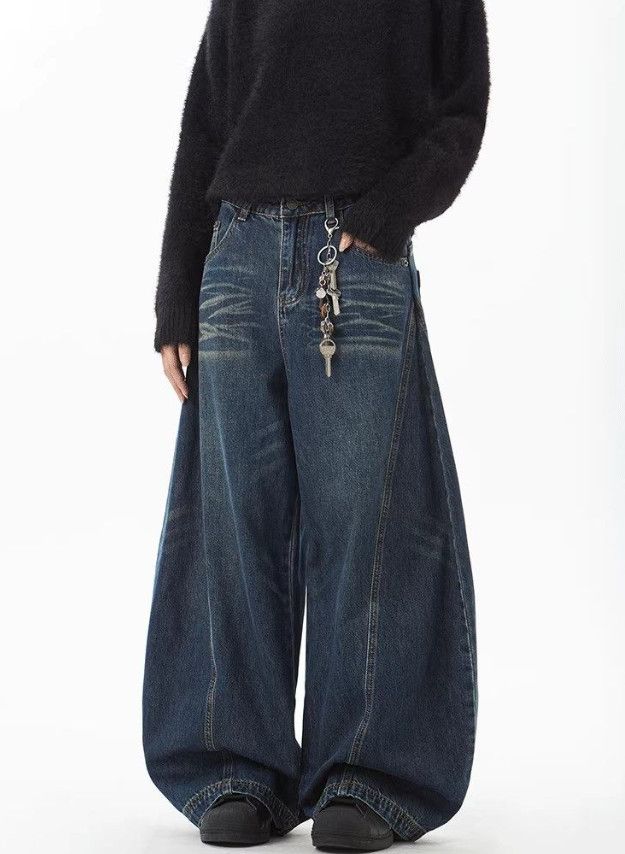 Vintage American Retro Washed Whiskered Curved-Cut Denim Jeans Size US 32 / EU 48 - 3 Thumbnail