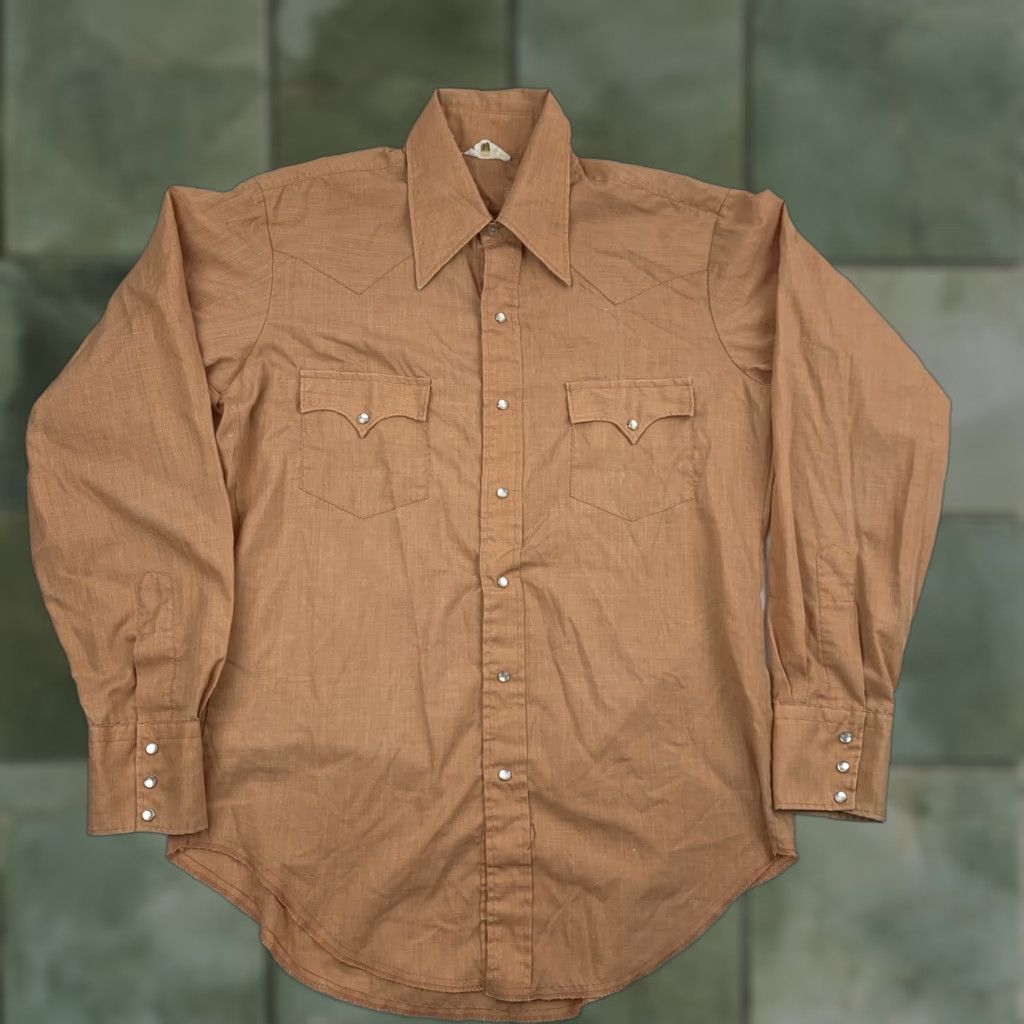 Vintage Vintage Permanent Press Western Shirt Adult Large Long Sleeve Snap Closure Orange Casual 80s Cowboy Outdoors Men Size US L / EU 52-54 / 3 - 1 Thumbnail