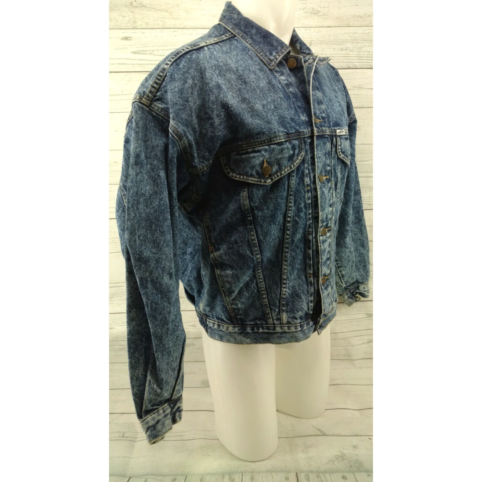 Guess VINTAGE GUESS Jeans Jacket Denim Trucker Dark Acid Wash 80s 90s Men’s Large Blue Size US 33 - 4 Thumbnail