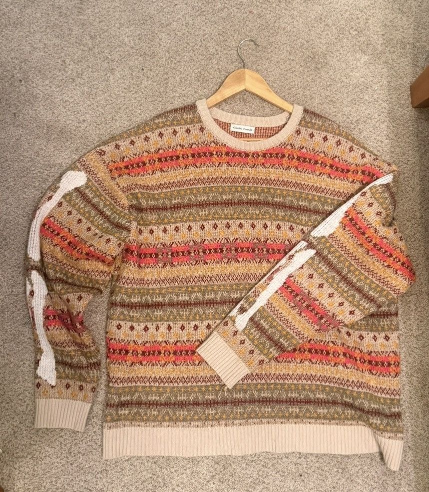 Kapital BONE 7G Fair Isle Knit Sweater - Gray/Beige Size US L / EU 52-54 / 3 - 1 Thumbnail