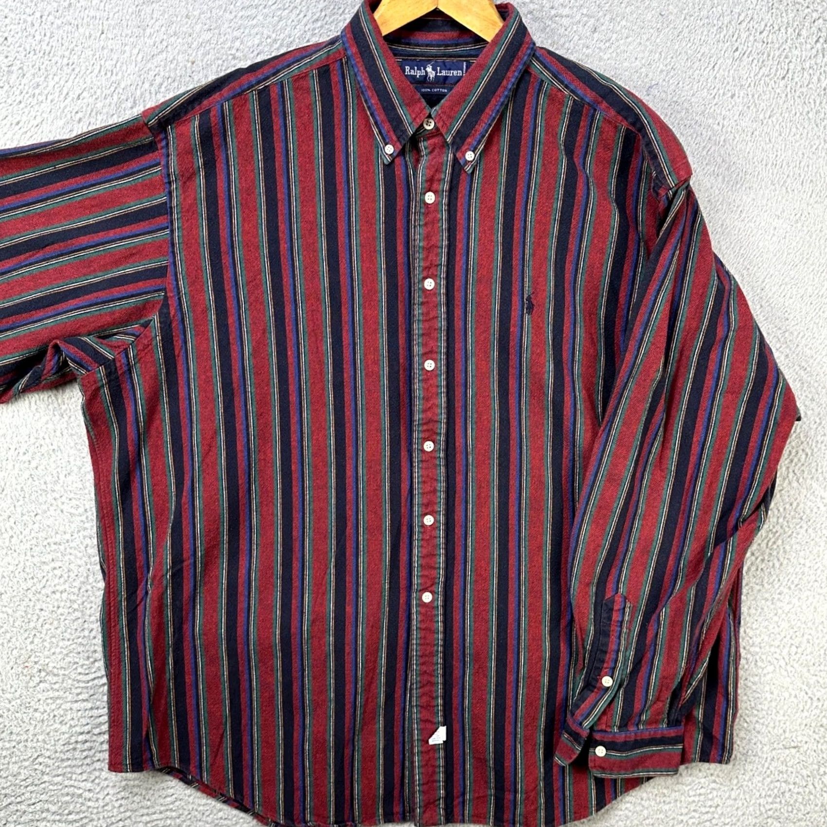 Ralph Lauren Ralph Lauren Shirt Button Down Men 2XL Red Blue Vertical Stripe Long Sleeve Pony Size US XXL / EU 58 / 5 - 2 Thumbnail
