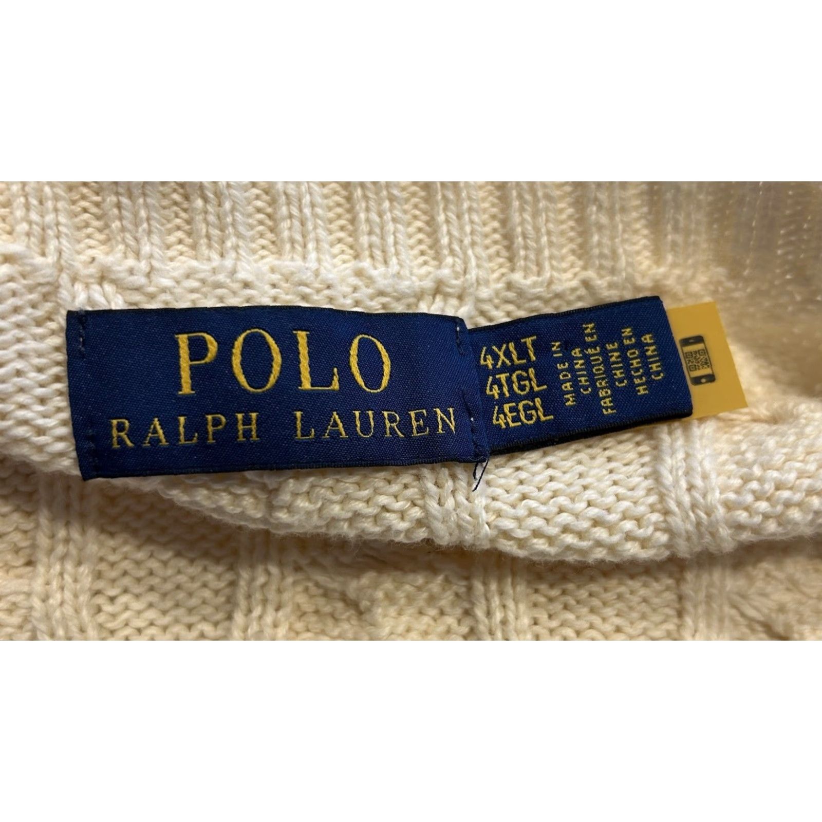 Polo Ralph Lauren Polo Ralph Lauren Sweater Pullover Cable-Knit 4XLT Long Sleeve Ivory Cotton Knit Logo Crew Neck Big & Tall Men Regular Vintage: No Size US XXL / EU 58 / 5 - 4 Thumbnail