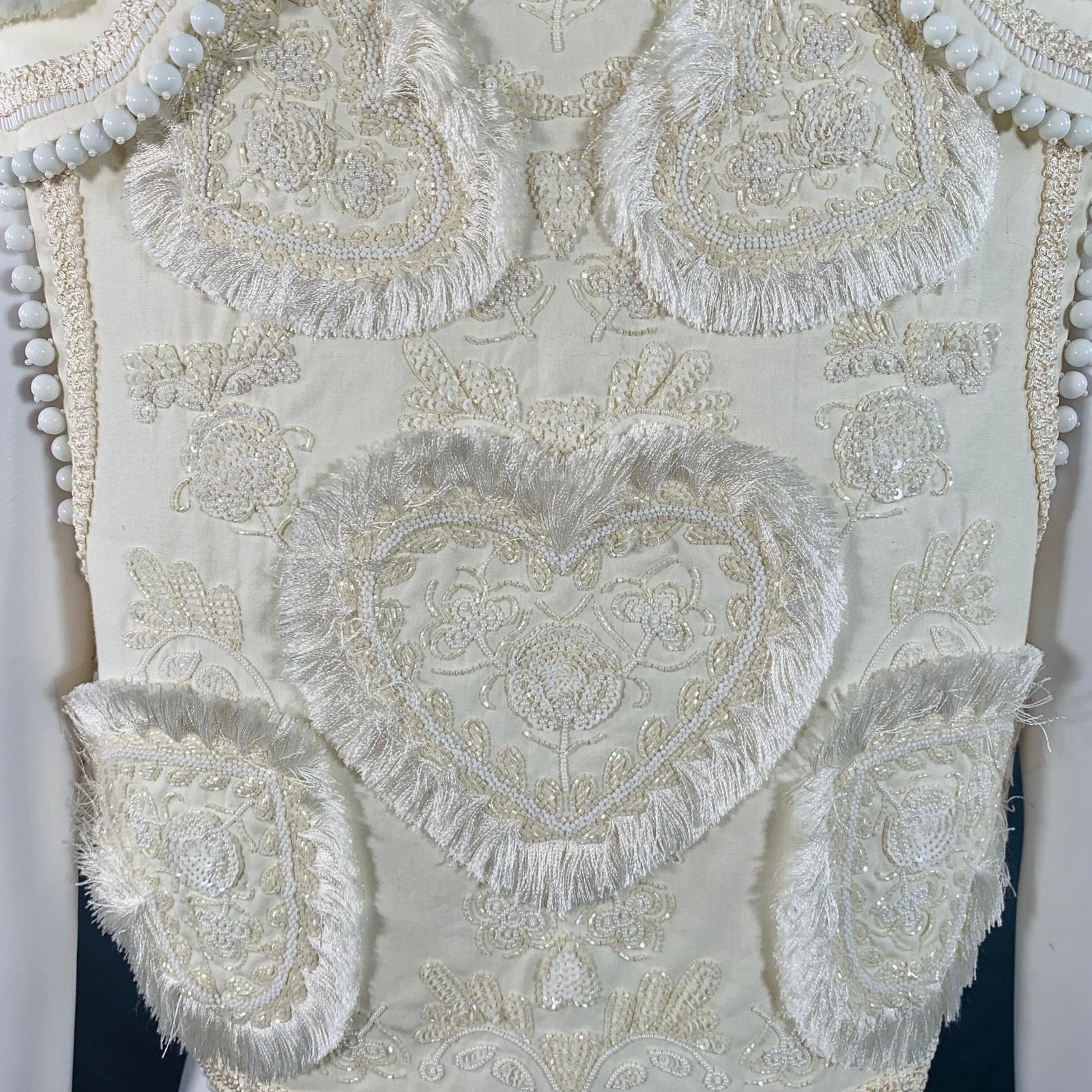 Figue Cream Cotton Embellished Beaded Fringe Cap Sleeve Vest Size S / US 4 / IT 40 - 7 Thumbnail