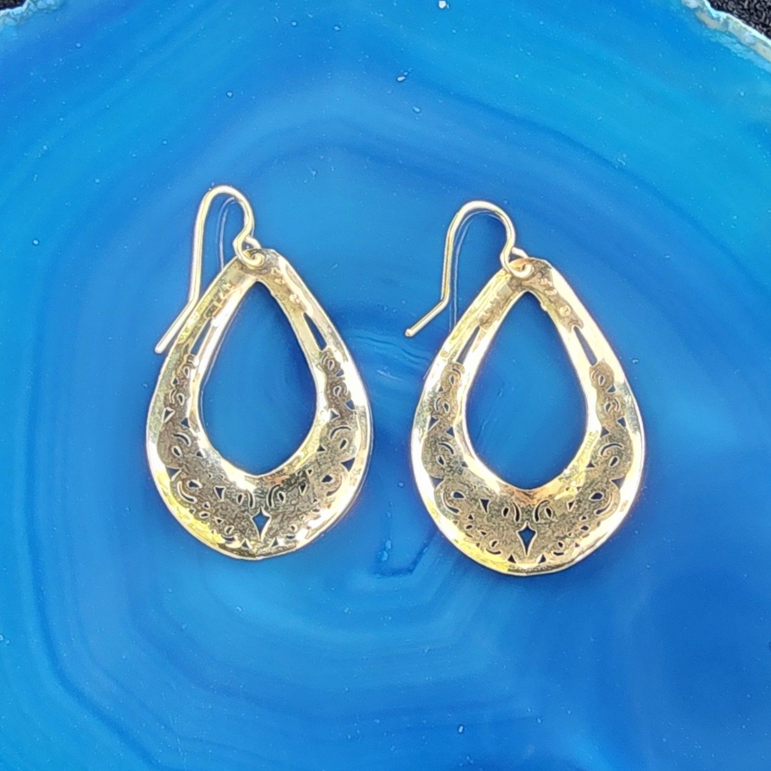 Vintage Vintage 14K Yellow Gold Cut-Out Teardrop Dangle Earrings Size ONE SIZE - 2 Thumbnail
