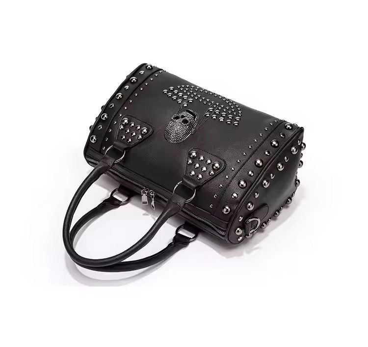Japanese Brand Trendy Metal Skull Studded Black Handbags Size ONE SIZE - 5 Thumbnail