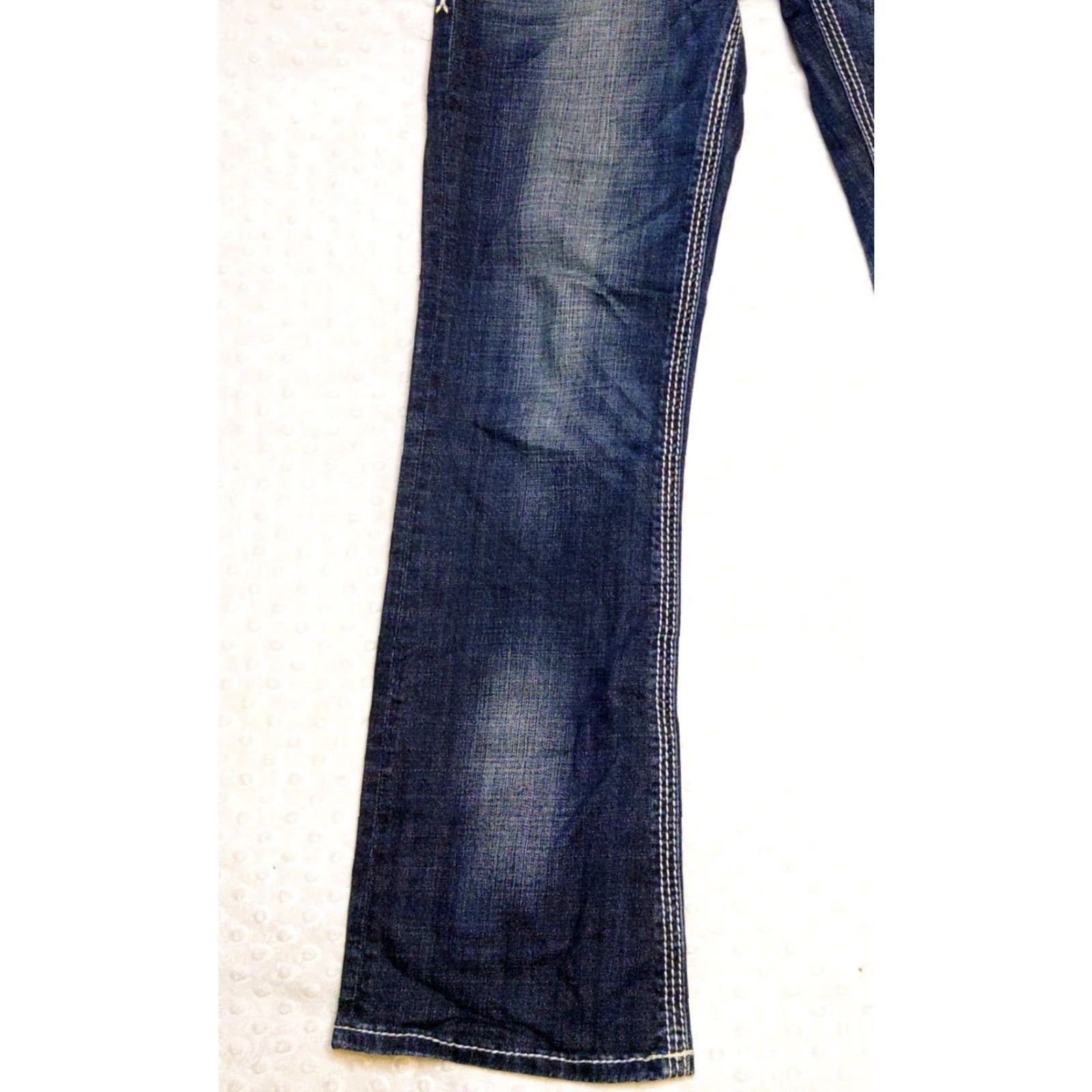 Denime Rock & Roll Cowgirl Denim Jeans 29x32 Women Dark Wash Mid Rise Bootcut Cotton Blend 5-Pocket Embroidered Logo Button Zip Rock Southwestern Cowboy Size 29" - 3 Thumbnail