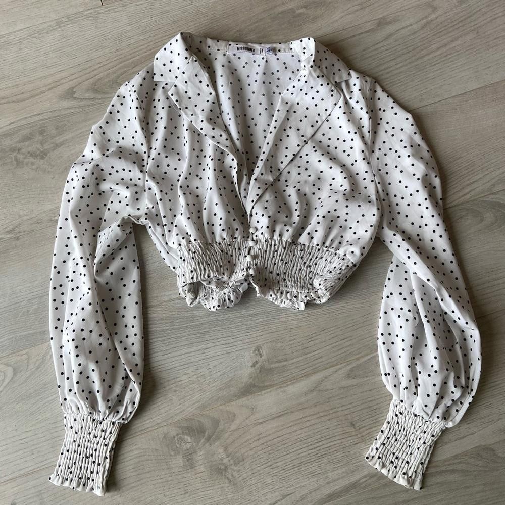 Designer Chic Polka Dot Cropped Blouse - Trendy Women's Top Size XS / US 0-2 / IT 36-38 - 1 Thumbnail