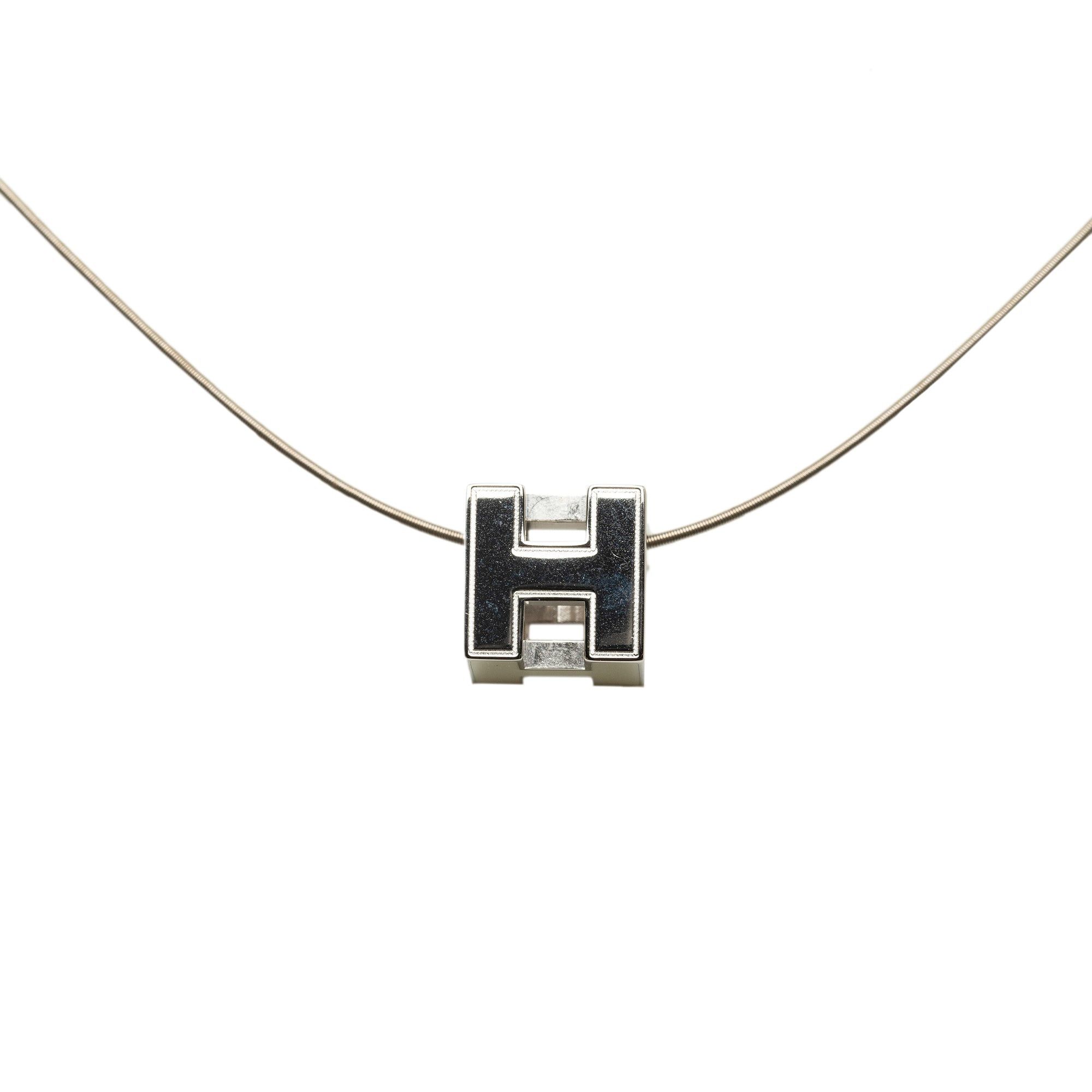 image of Hermes Cage D'h Cube Necklace Costume Necklace in Silver, Women's