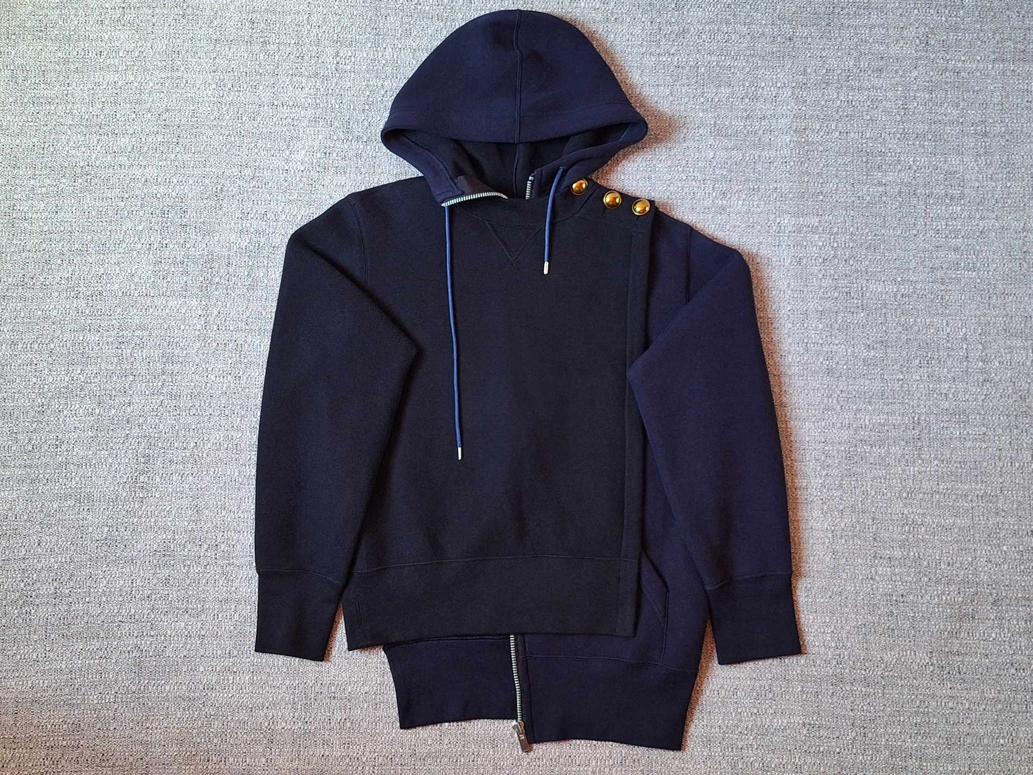 image of Sacai Black And Navy Pullover Zip Hoodie in Black Navy, Women's (Size XS)