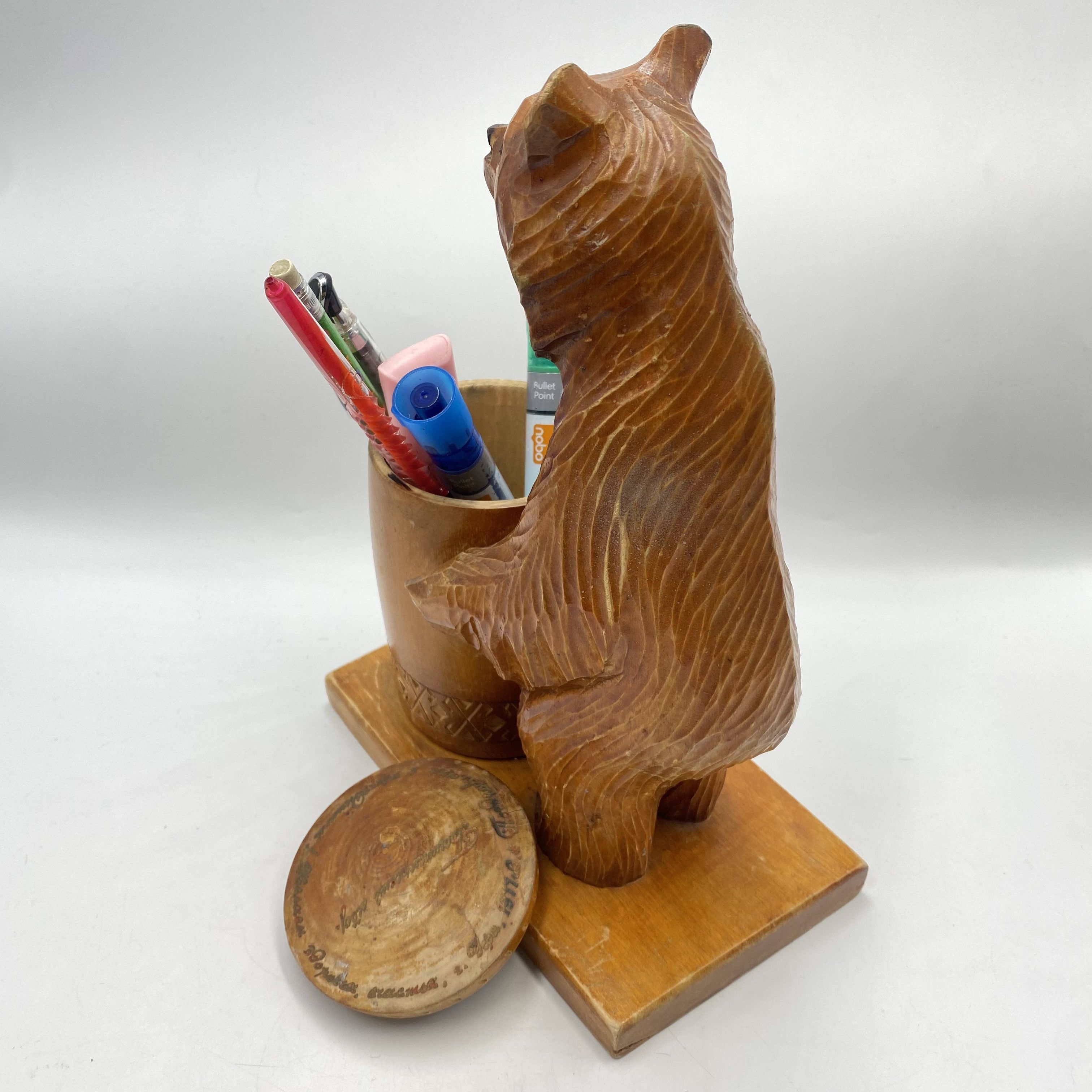 Vintage Vintage Hand Carved Wooden Bear with Barrel Pen Size ONE SIZE - 8 Thumbnail