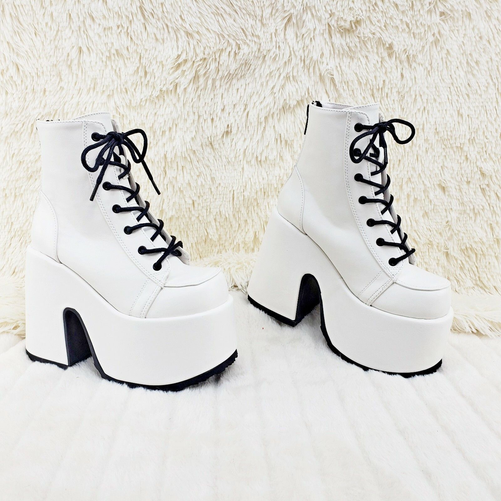 Other Camel 203 Stacked White Matte Platform Goth Punk Ankle Boots Size US 8 / IT 38 - 7 Thumbnail