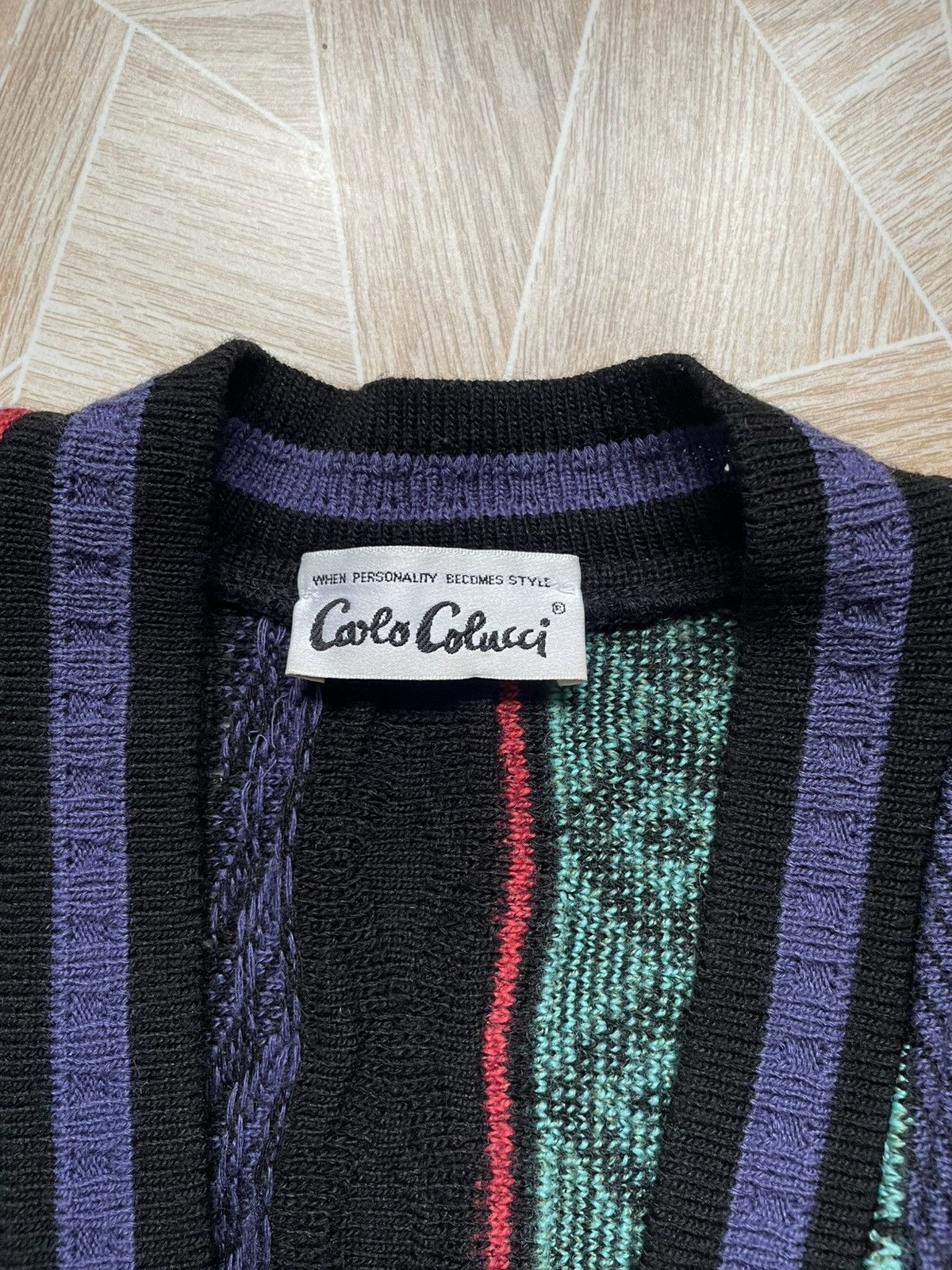 Carlo Colucci × Vintage Vintage Carlo Colucci Crazy Pattern Knitted Wool Cardigan Size US L / EU 52-54 / 3 - 8 Thumbnail