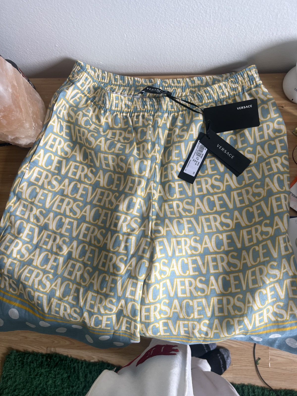 image of Versace Versace Allover Silk Shorts Size Eu 50 For Men in White