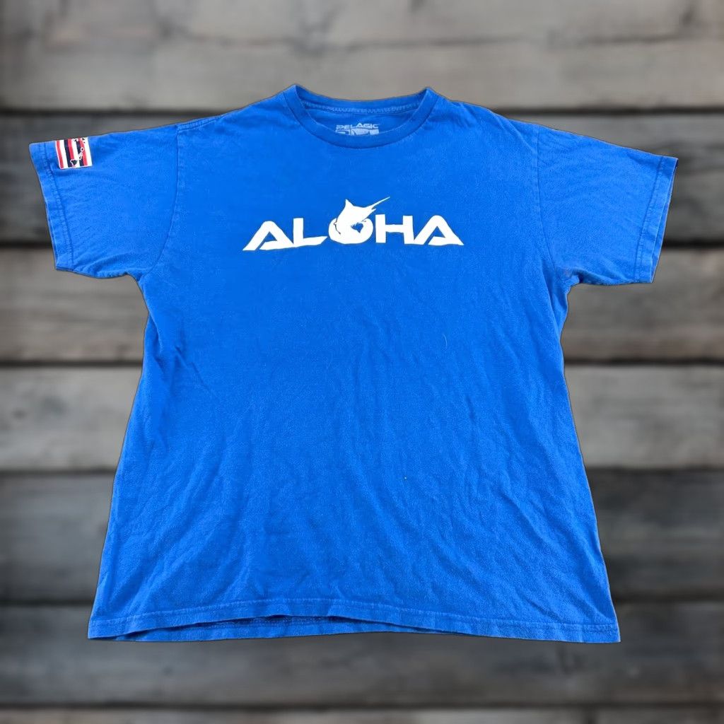 ALOHAS VINTAGE Pelagic Shirt Mens M Blue Hawaiian Flag Cotton Aloha Offshore Fishing Spellout 90s Band Classic Mens GG Size US M / EU 48-50 / 2 - 1 Thumbnail