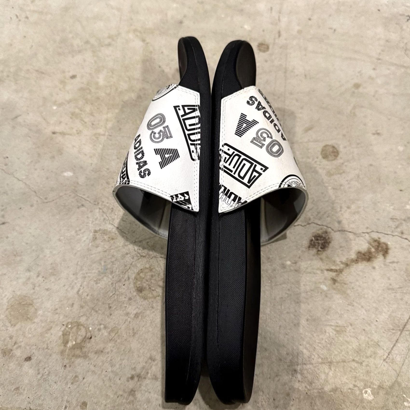 Adidas Adidas FZ1751 Mens Size 11 Black/White Adilette Print Comfort Slide Sandals - Vintage Style Size ONE SIZE - 7 Thumbnail
