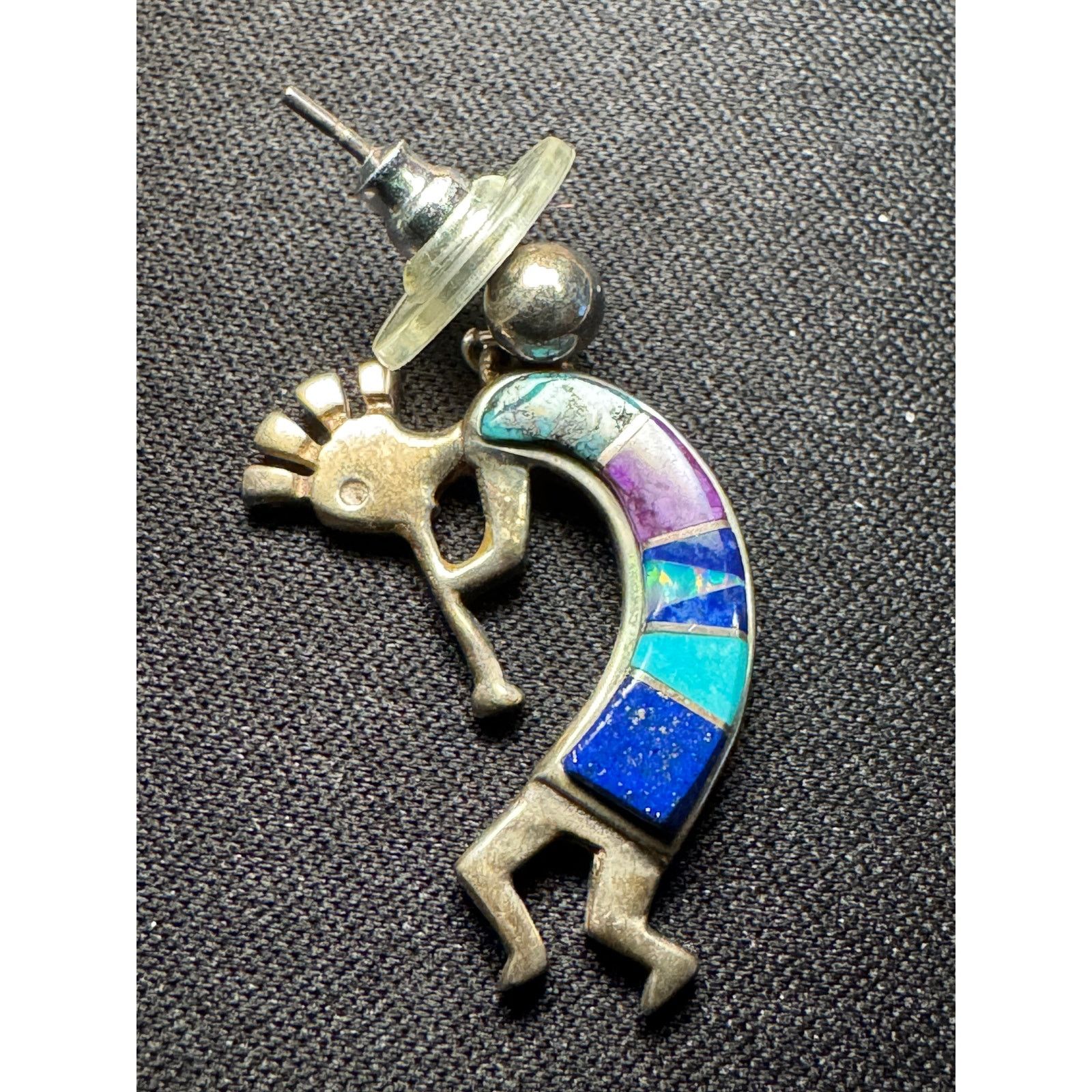 Other Sterling Navajo Kokopelli Earrings Signed Turquoise, Opal Size ONE SIZE - 4 Thumbnail