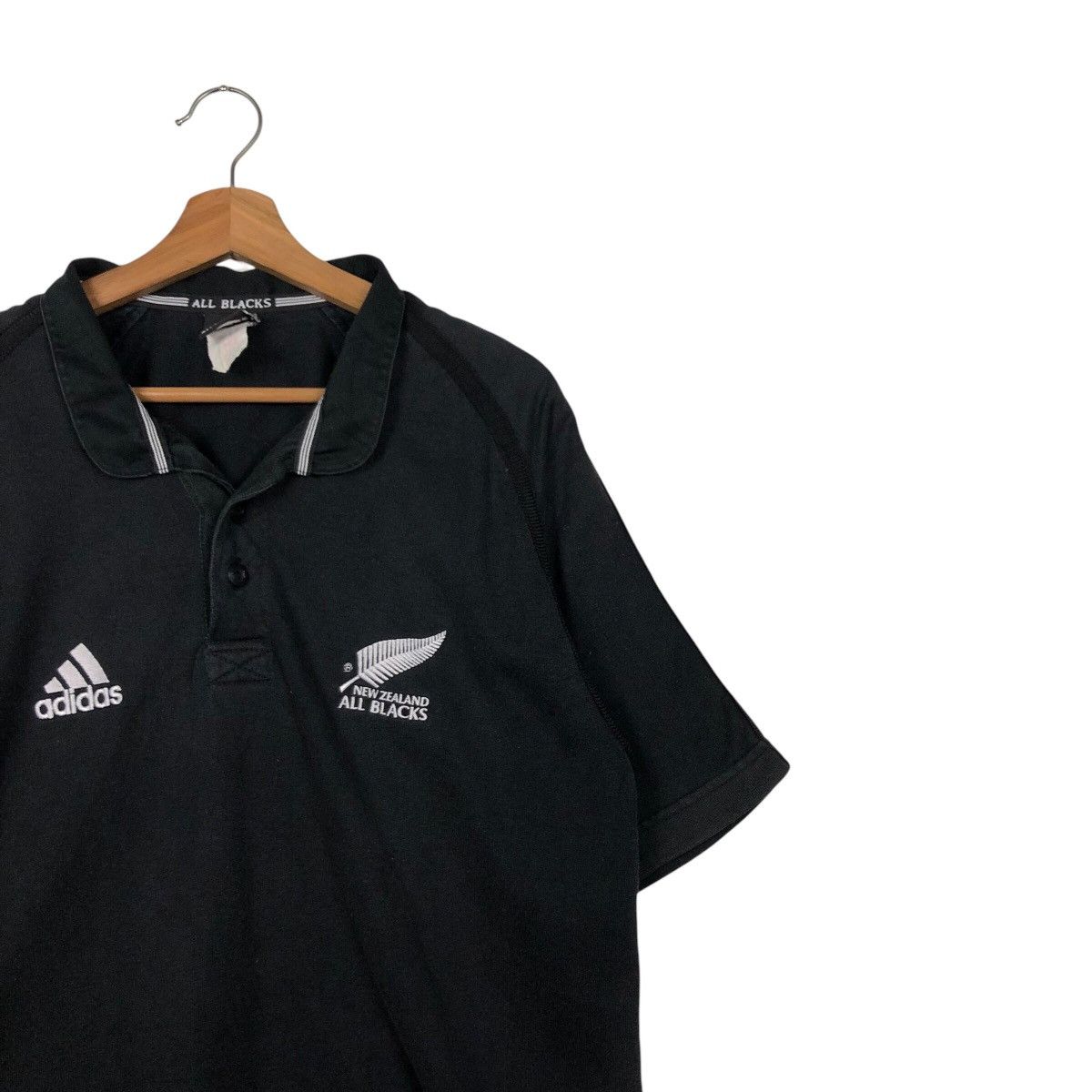 Adidas 📌Vintage Adidas All Black Rugby Polo Collar Big Logo Size US M / EU 48-50 / 2 - 7 Thumbnail