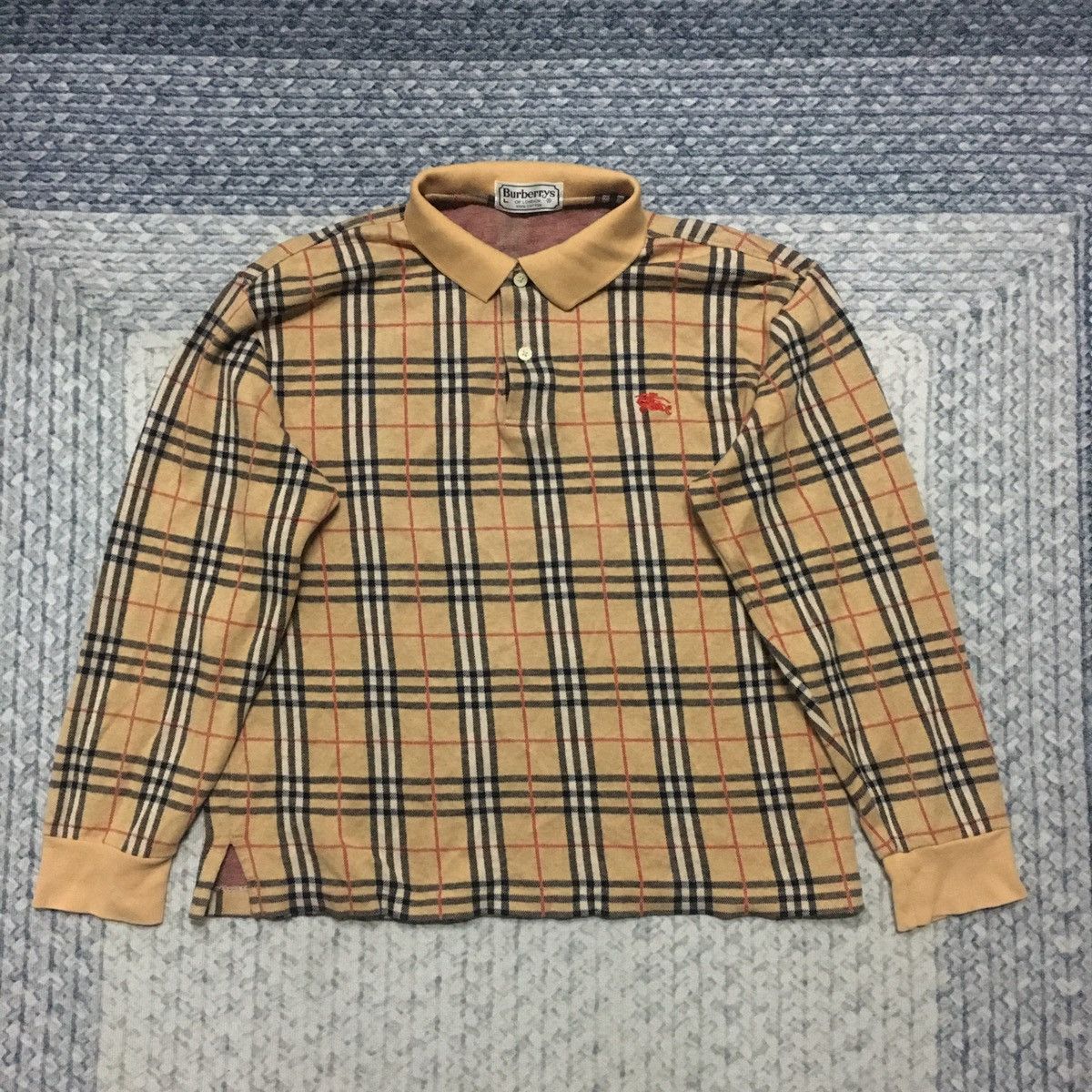 image of Burberry Nova Check Longsleeve Polos in Brown, Men's (Size Small)