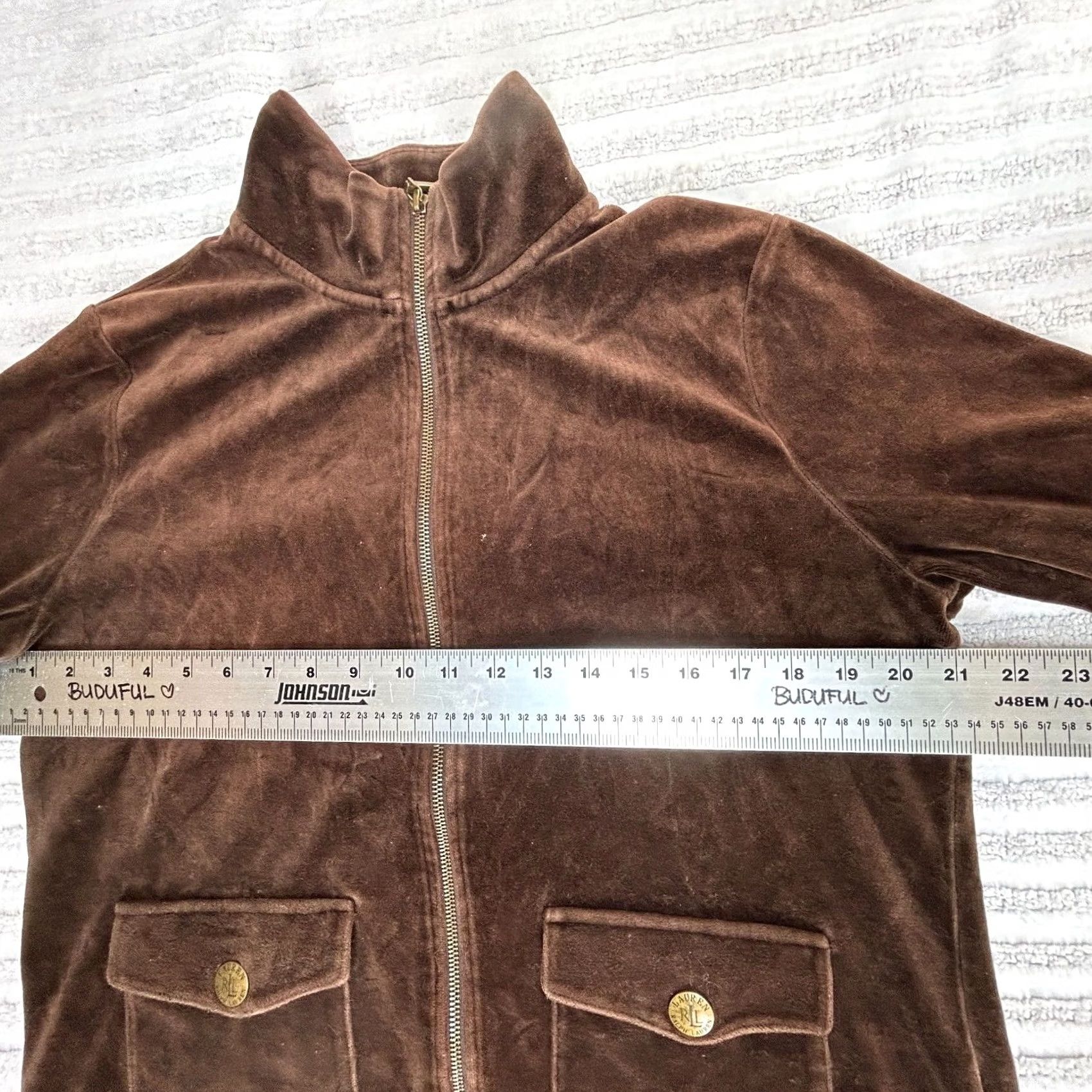 Ralph Lauren Lauren Ralph Lauren Womens Large Brown Velvet Track Jacket Full Zip Mock Neck Size L / US 10 / IT 46 - 5 Thumbnail