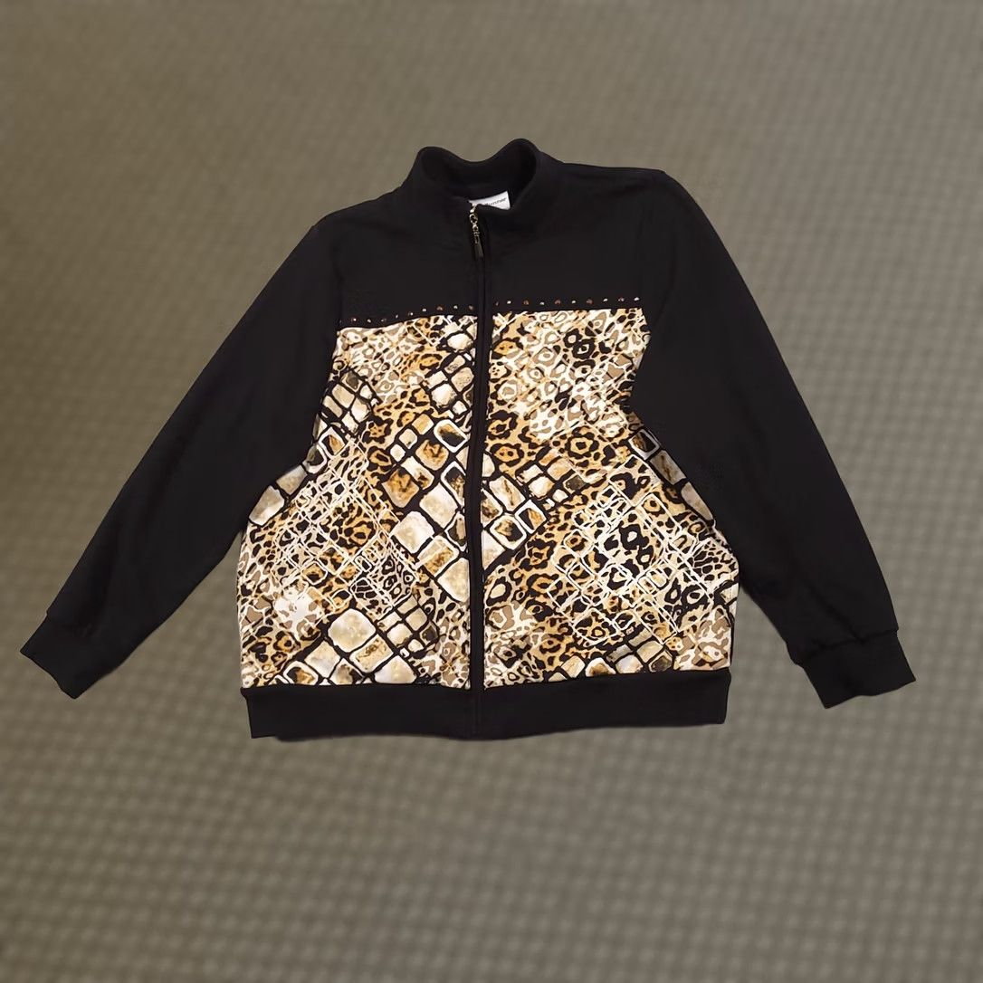 Vintage Alfred Dunner Black Zip Up Jacket Blazer Size 6P Animal Print Jacket Womens Size M / US 6-8 / IT 42-44 - 1 Thumbnail